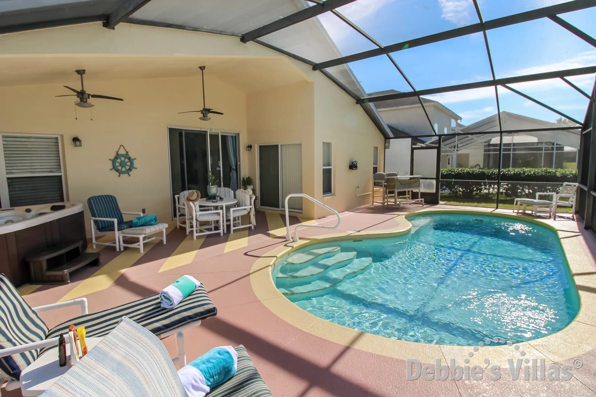 Sunny pool deck on Highlands Reserve