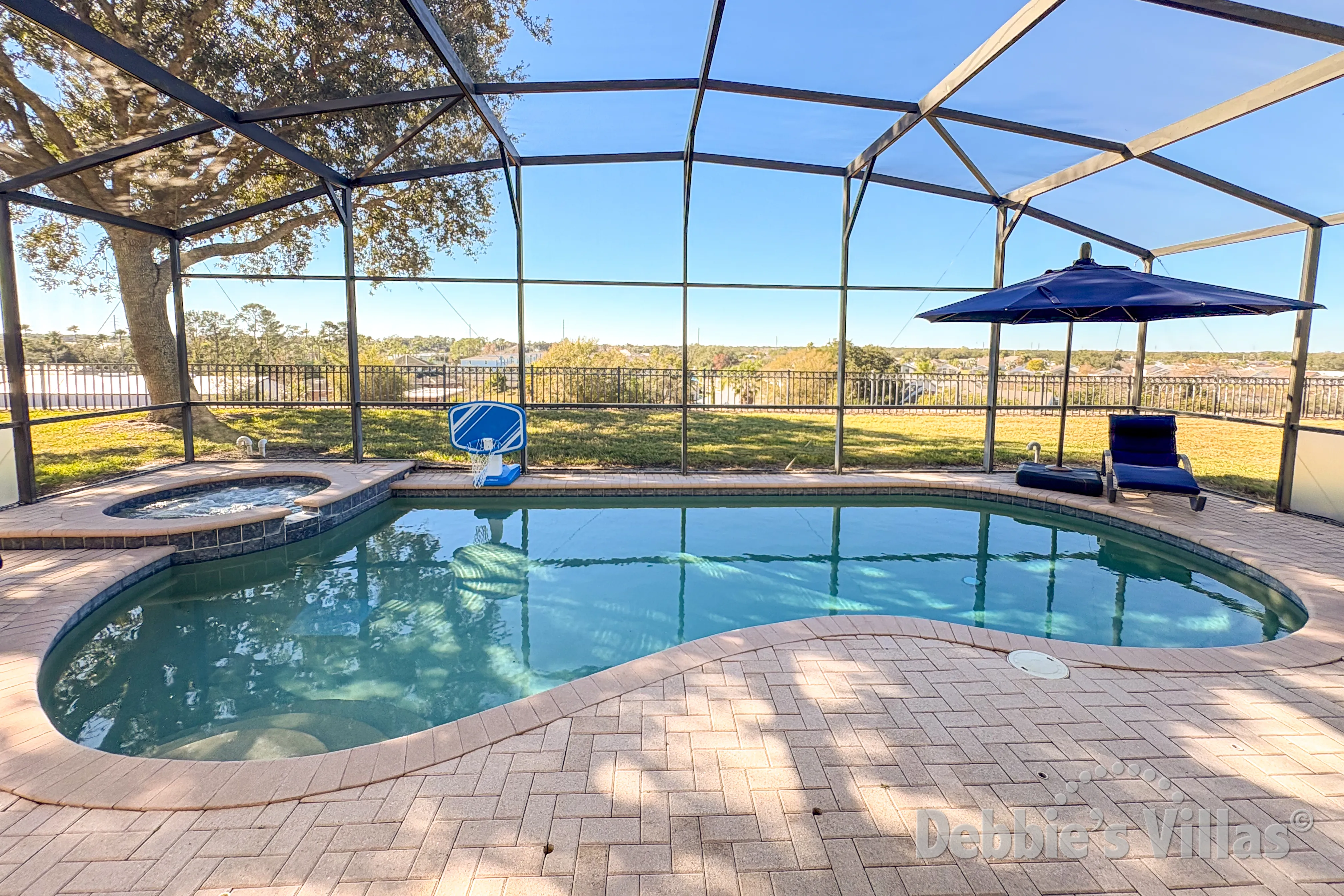 West-facing private pool and spa at this vacation villa on Windsor Hills in Kissimmee 