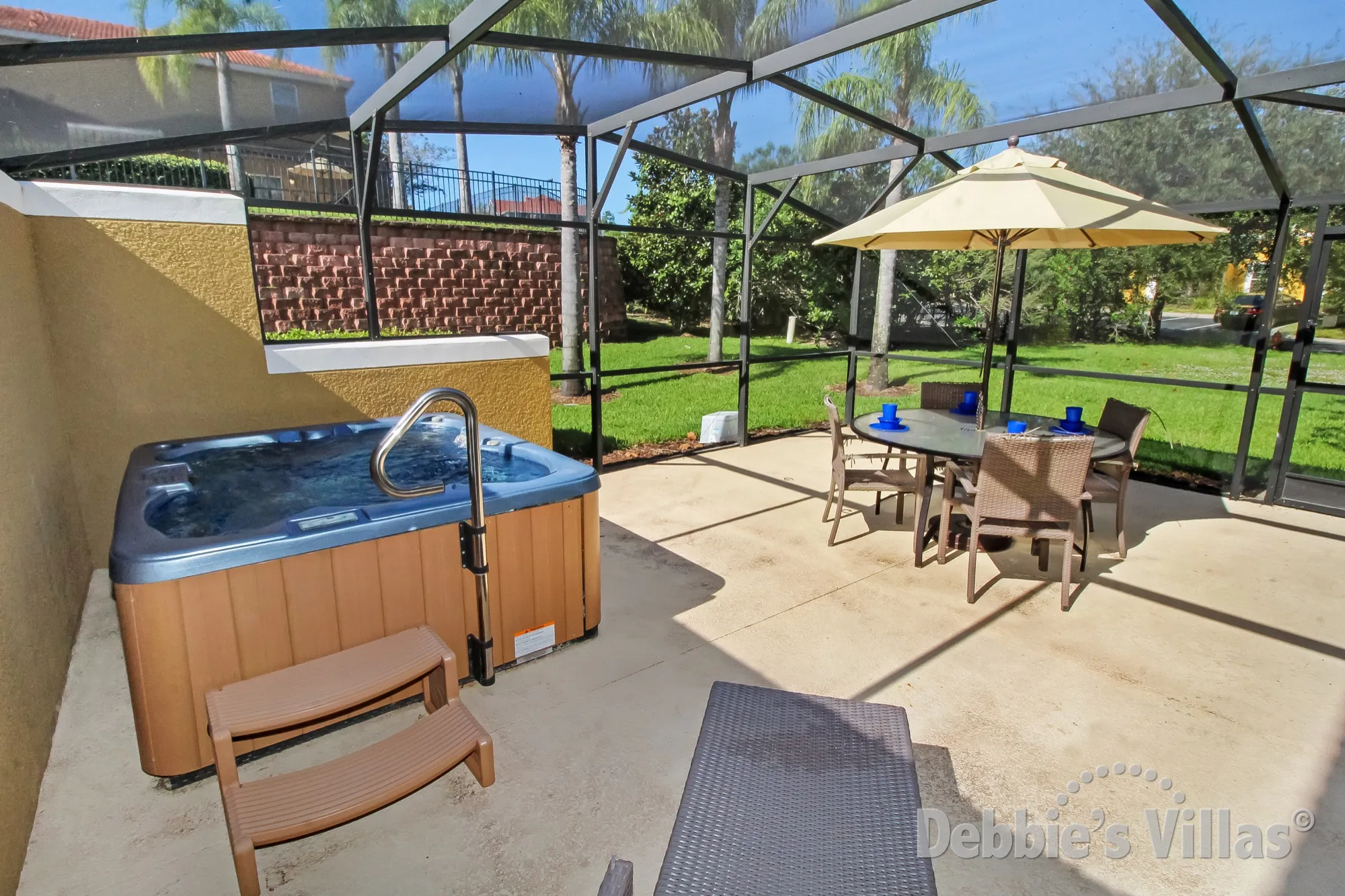 Relax in your own private freestanding spa, heated free of charge