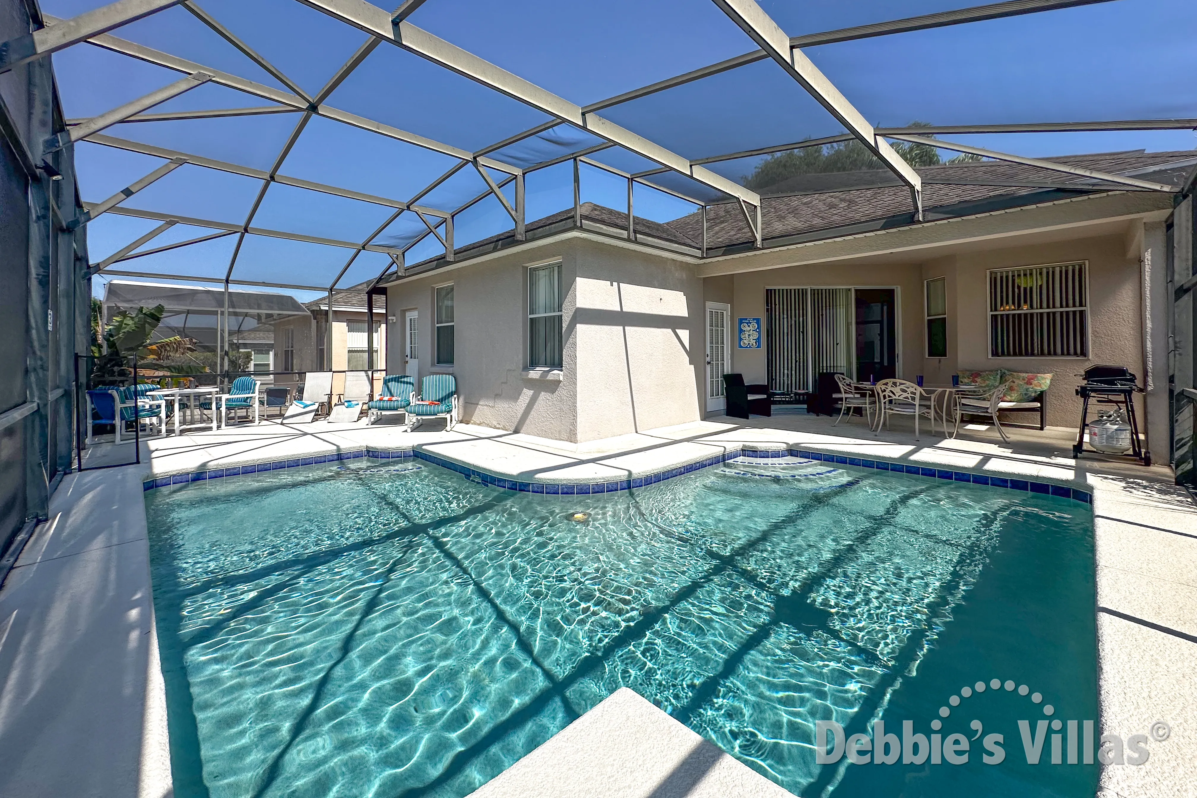 South-facing pool at this vacation villa on Calabay Parc in Davenport