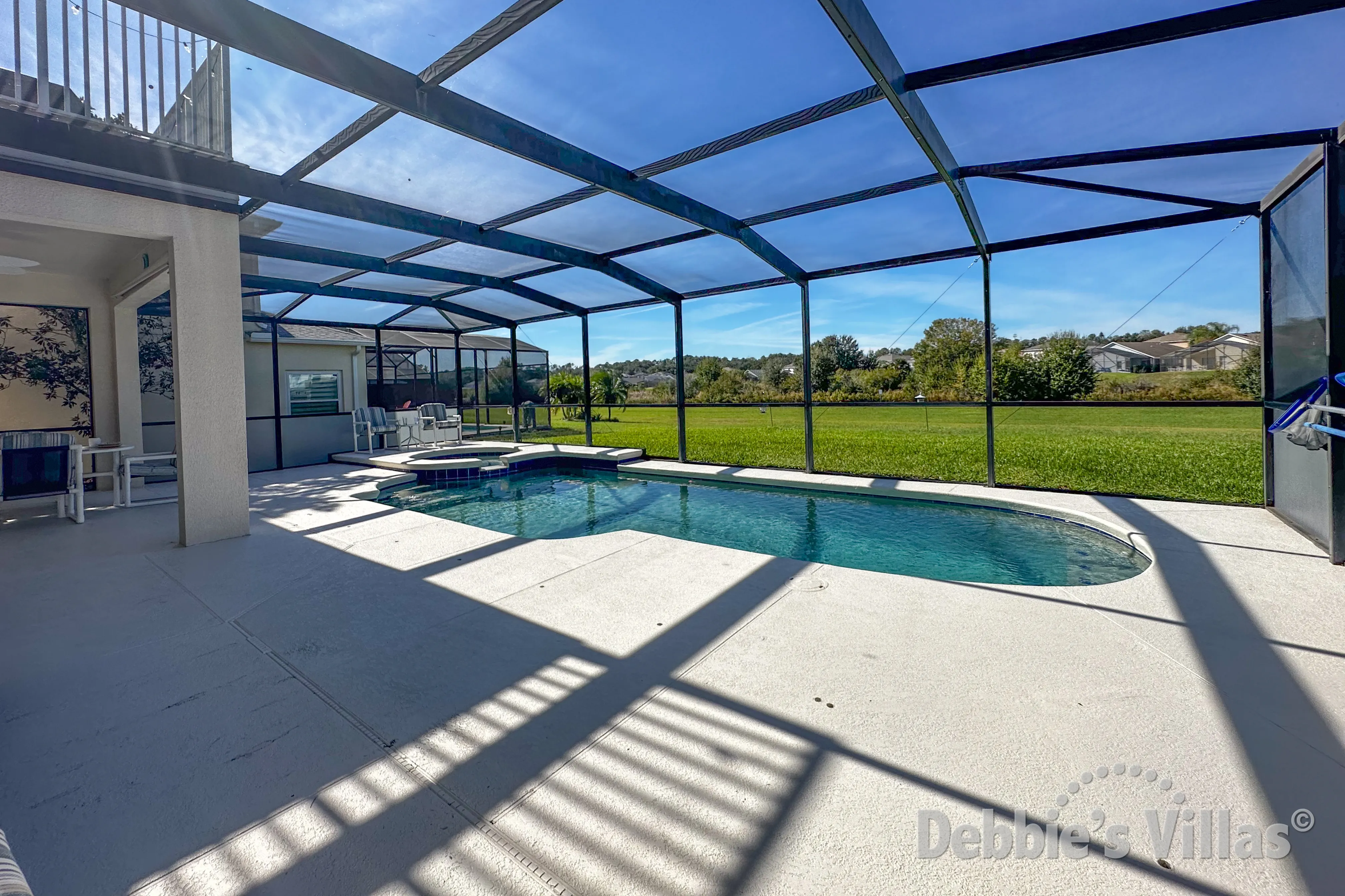 West-facing private pool at this vacation villa on The Sanctuary in Davenport
