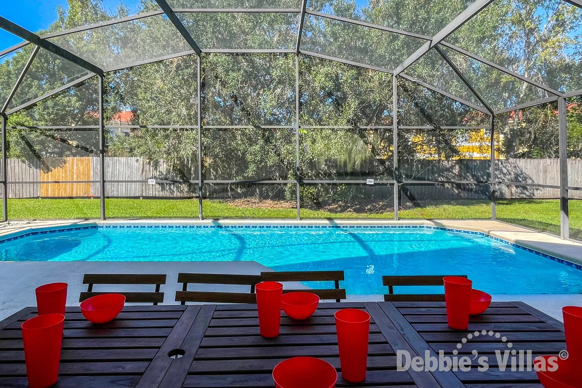 South-facing private pool at this Lake Berkley villa in Kissimmee