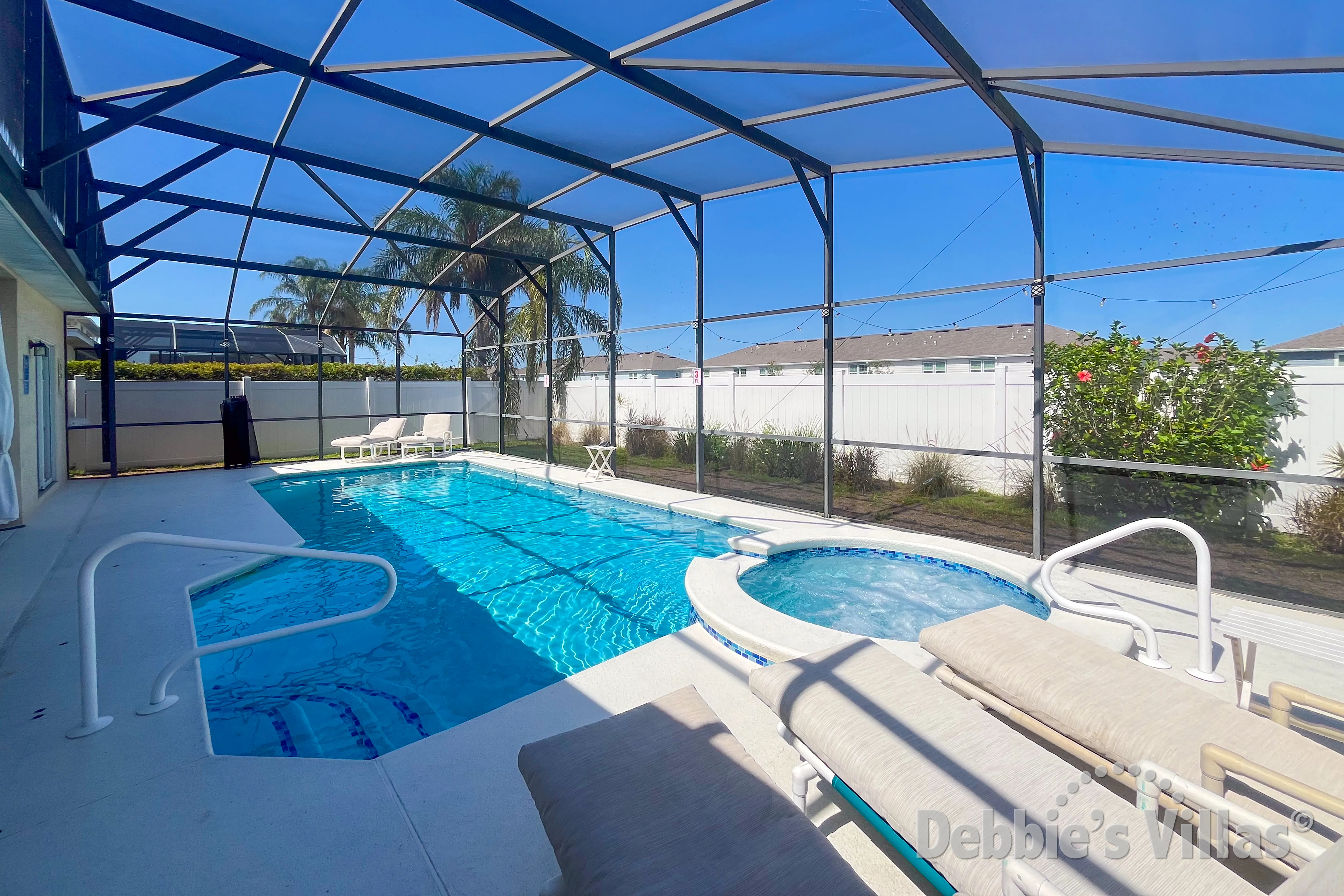 West-facing pool and spa with fences providing good privacy 