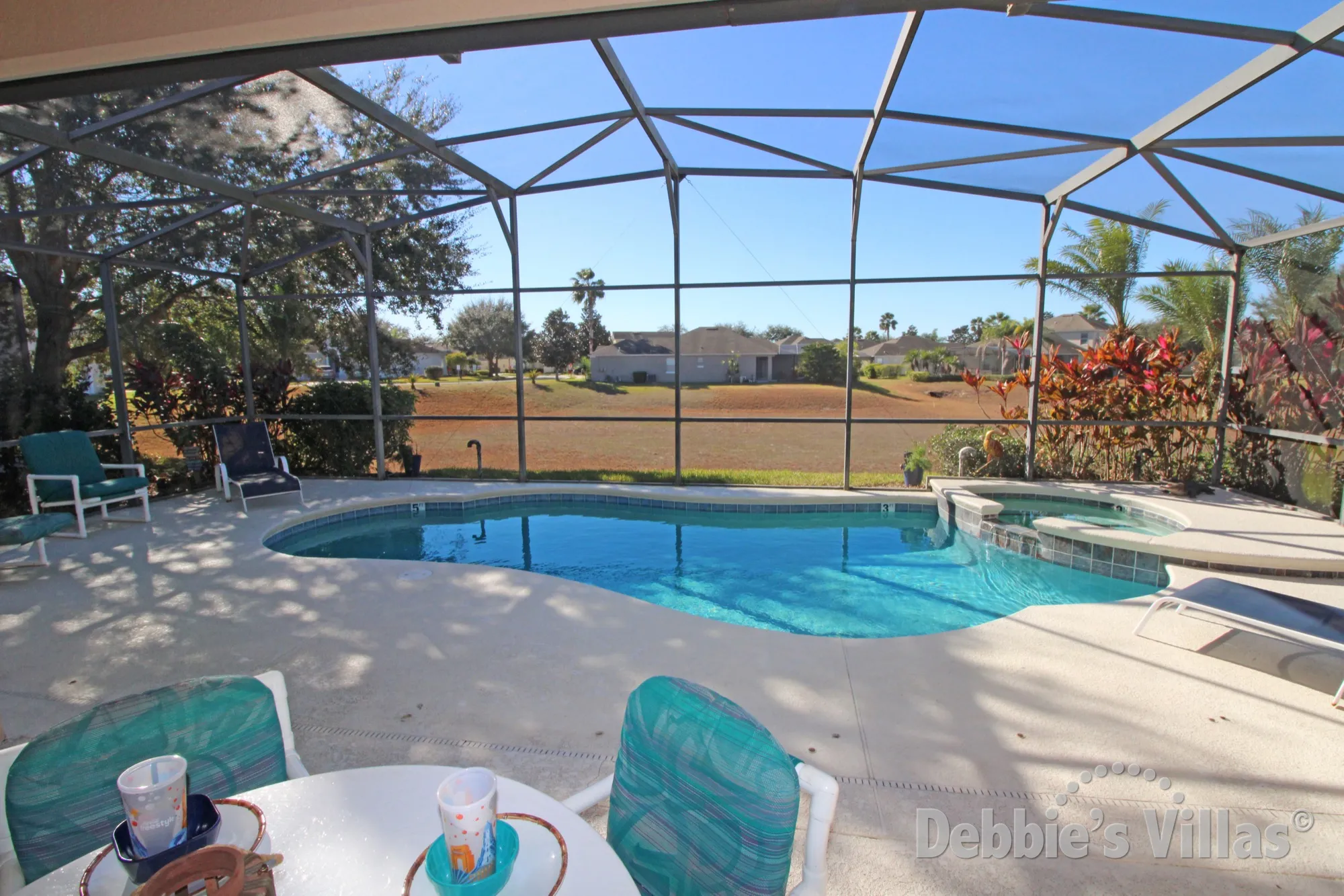 West-facing private pool and spa at this Orlando vacation villa