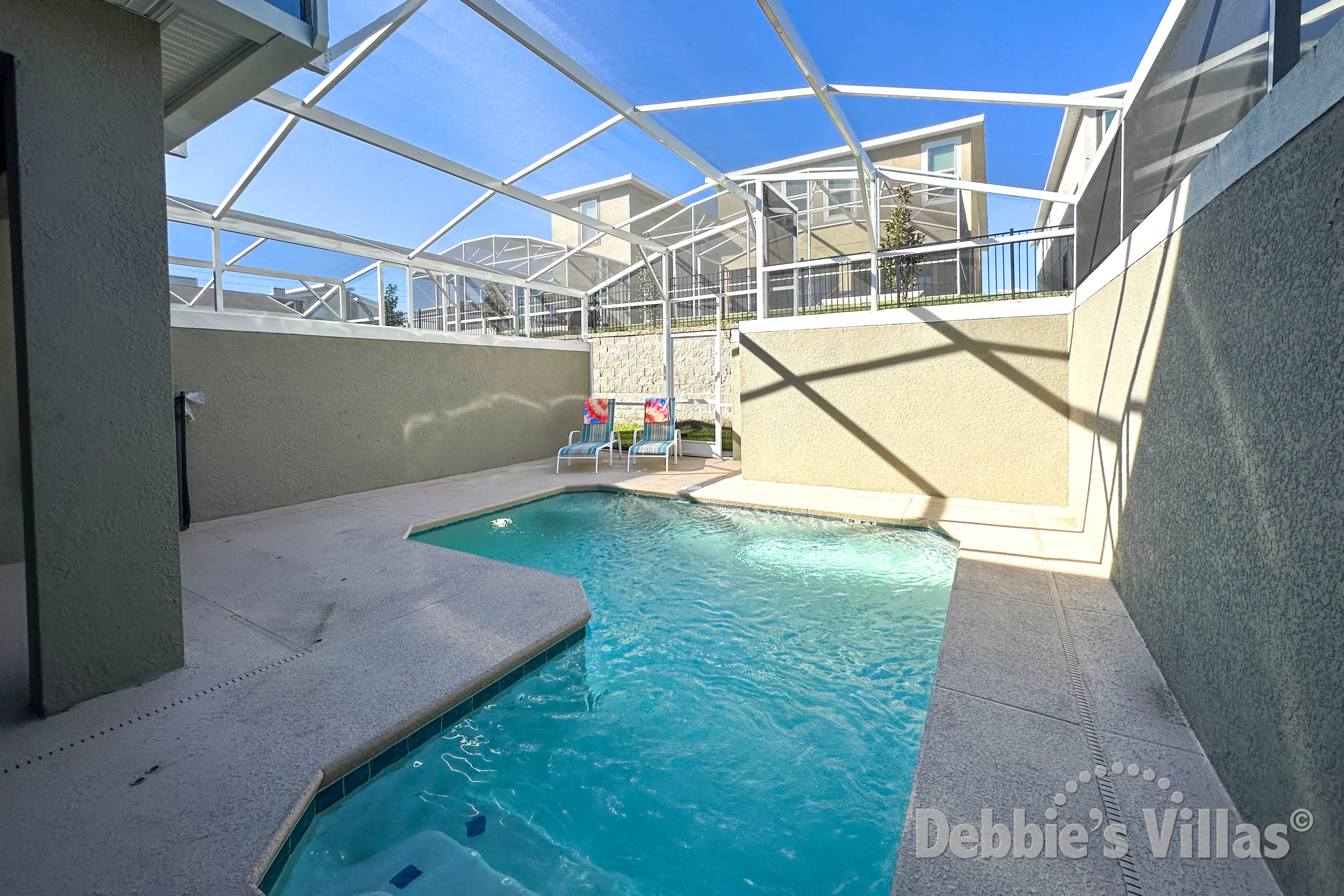 Sunny, secluded, private pool deck at this ChampionsGate vacation home
