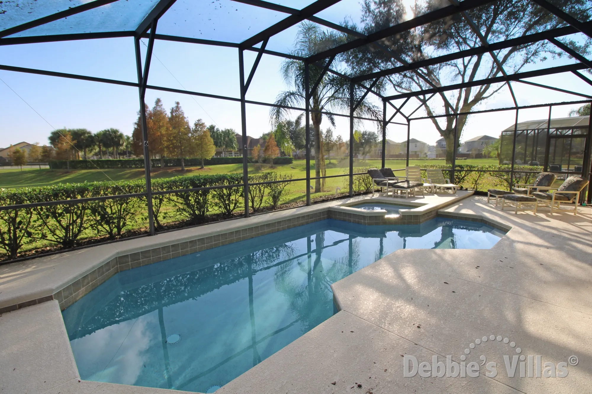 South-facing private pool and spa at this villa on West Haven in Davenport