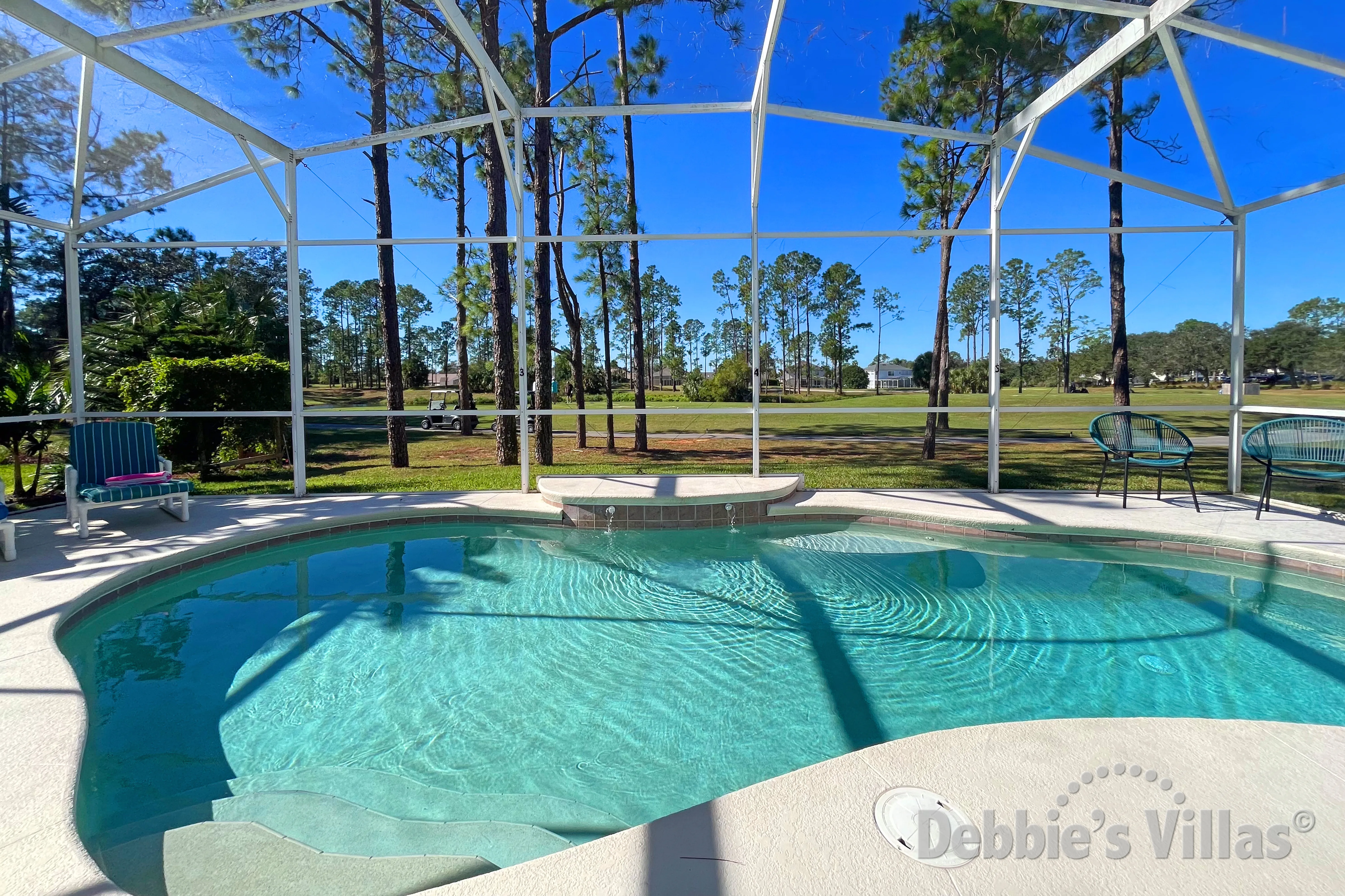 West-facing pool at this vacation villa on Highlands Reserve in Davenport
