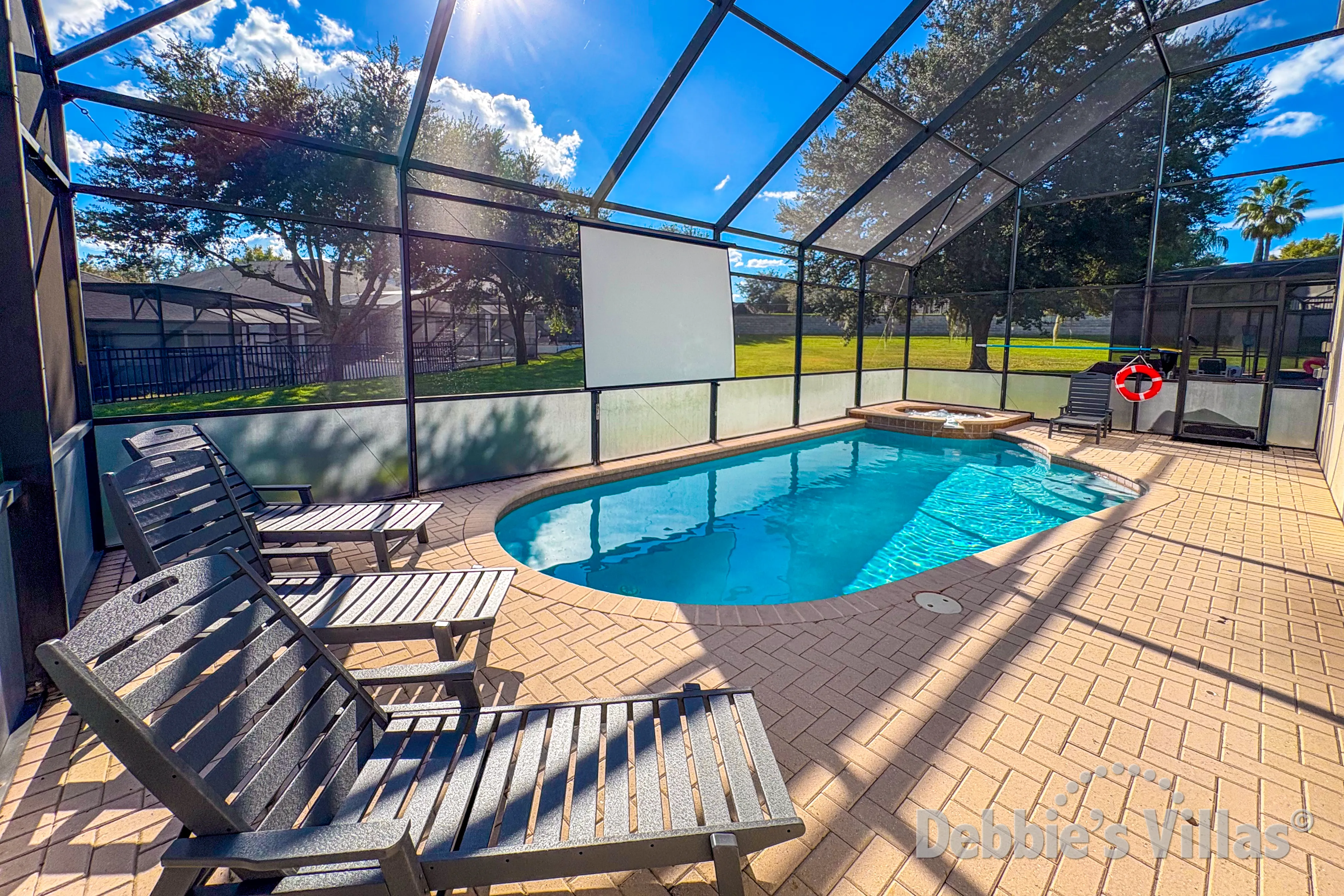 South-facing pool and spa at this vacation villa on Windsor Hills in Kissimmee 