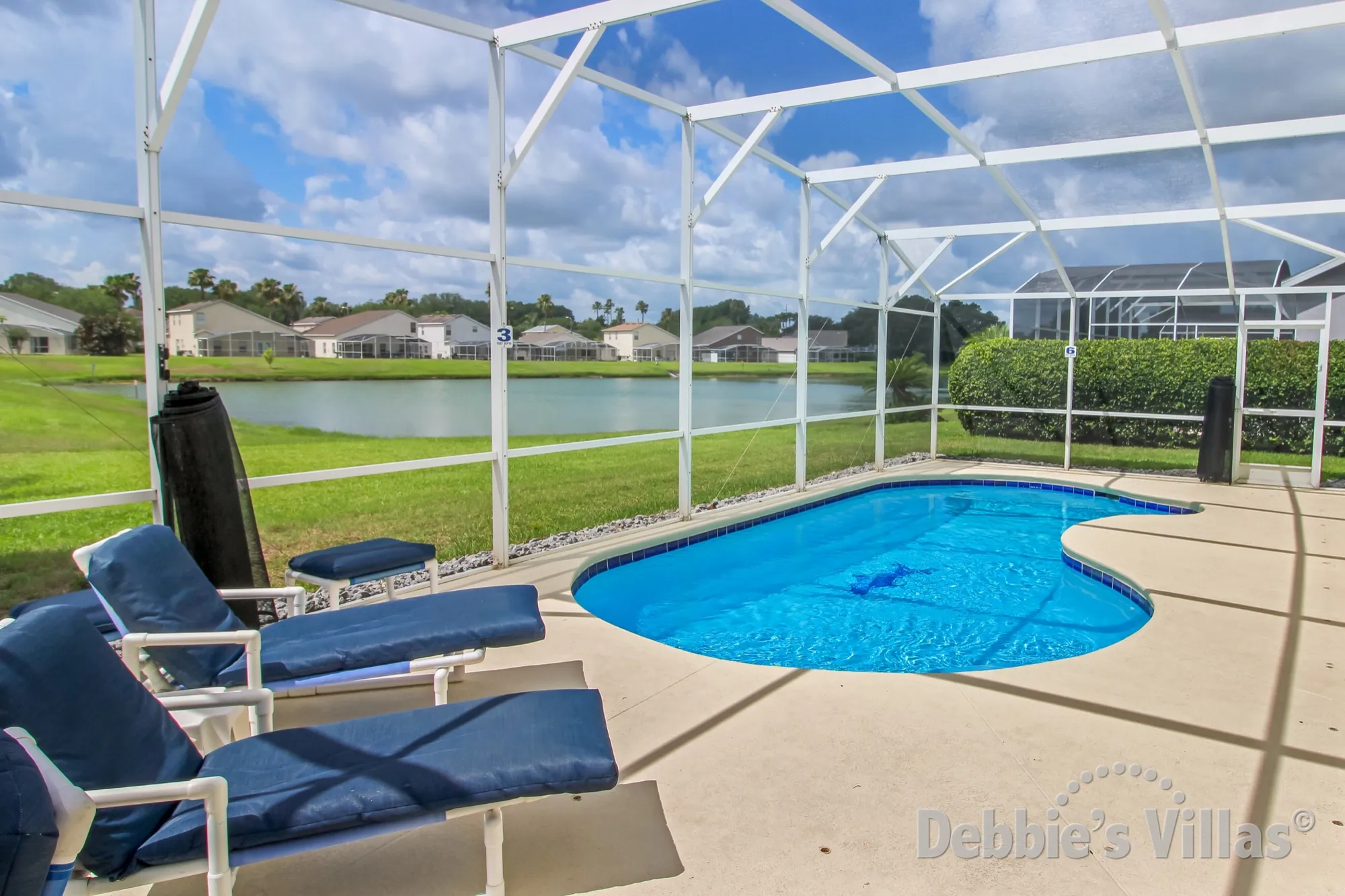 Lake view from the south-facing private pool of this vacation villa in Davenport
