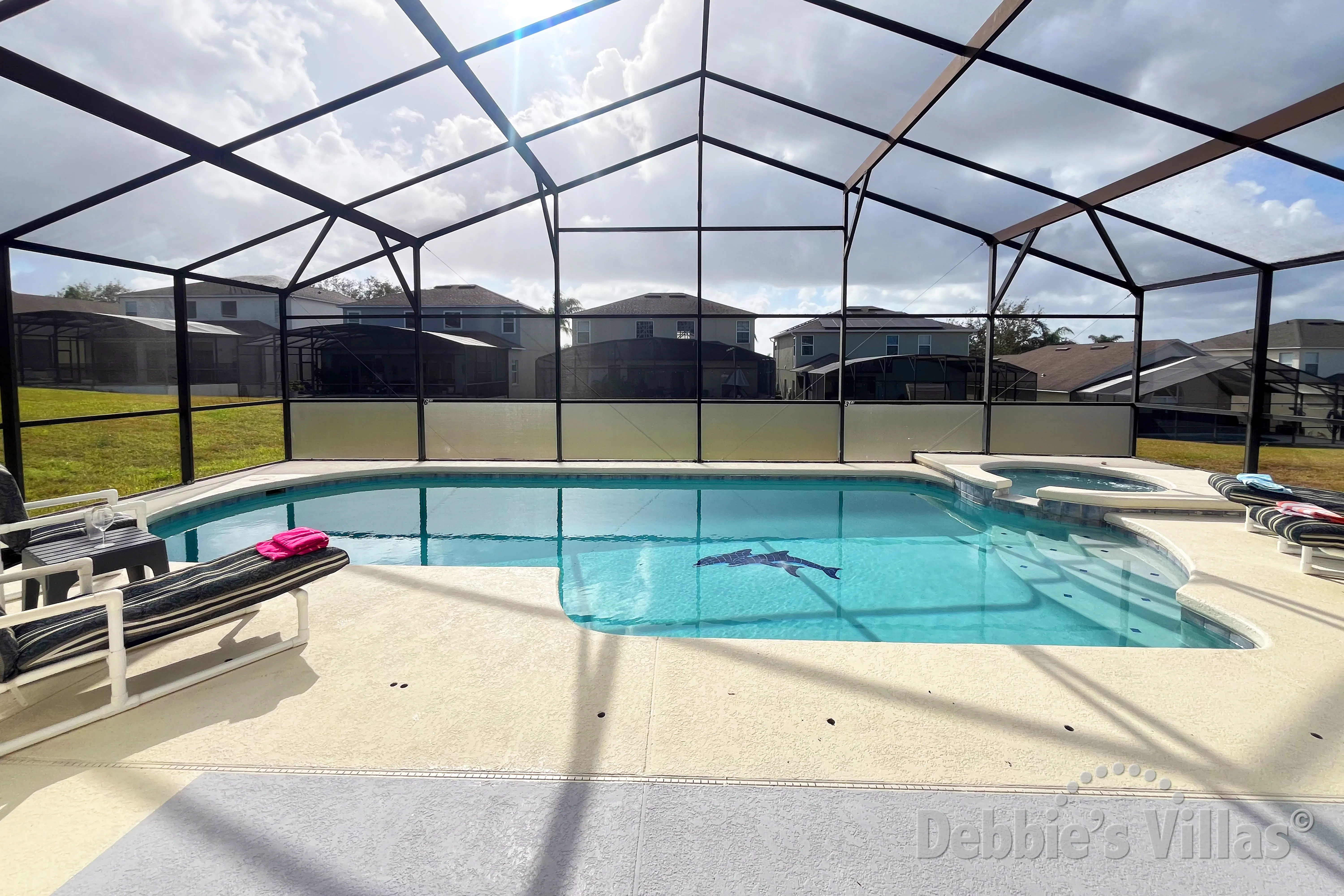 South-facing pool and spa at this vacation villa on Highgate Park at Legacy Park in Davenport