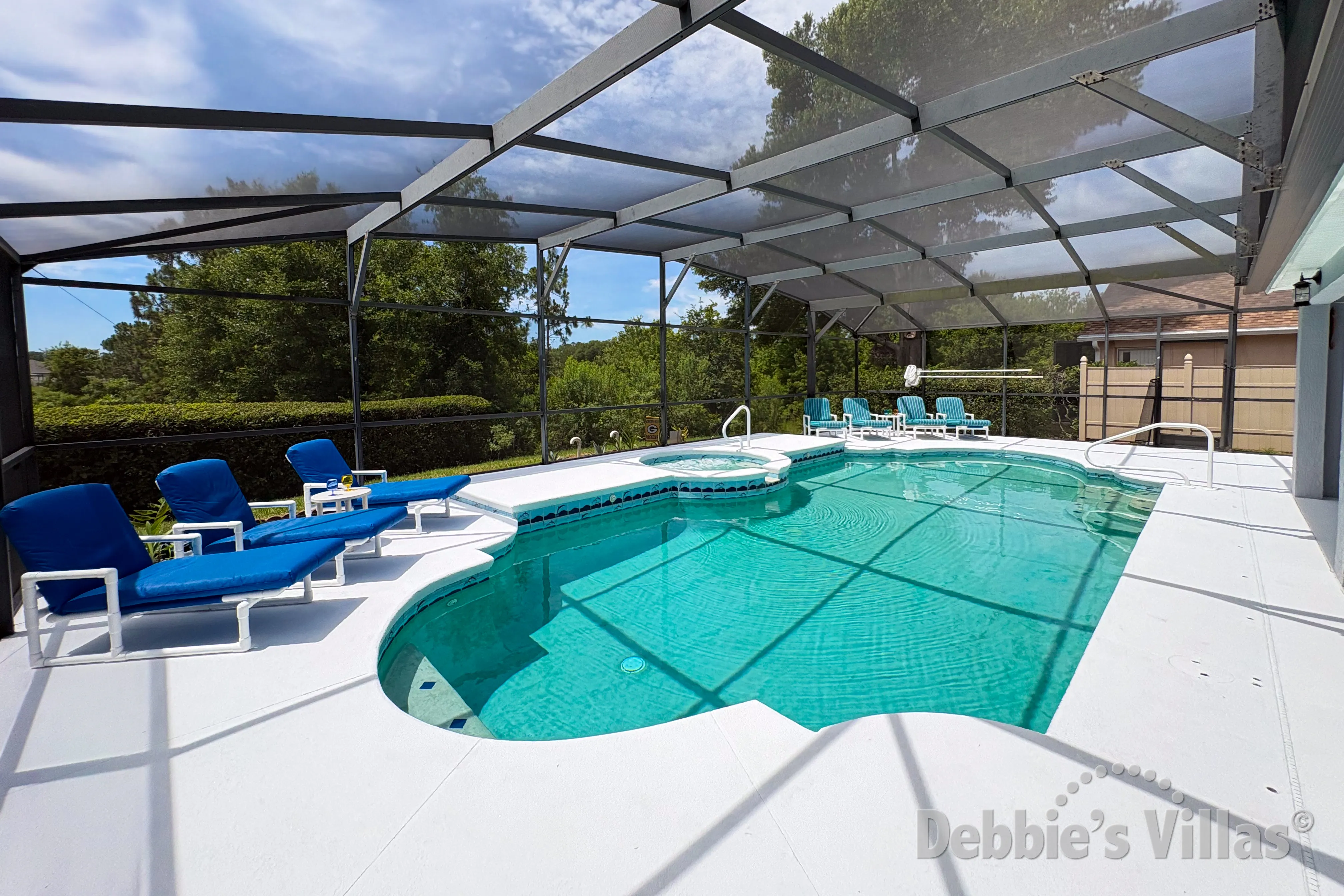 South-facing pool and spa at this vacation villa on Orange Tree in Clermont