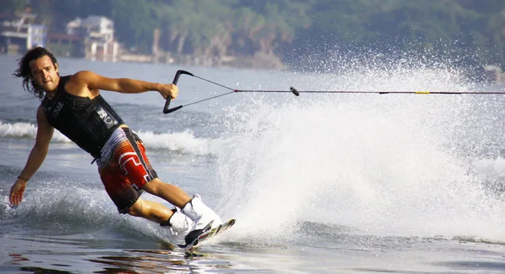A man wakeboarding