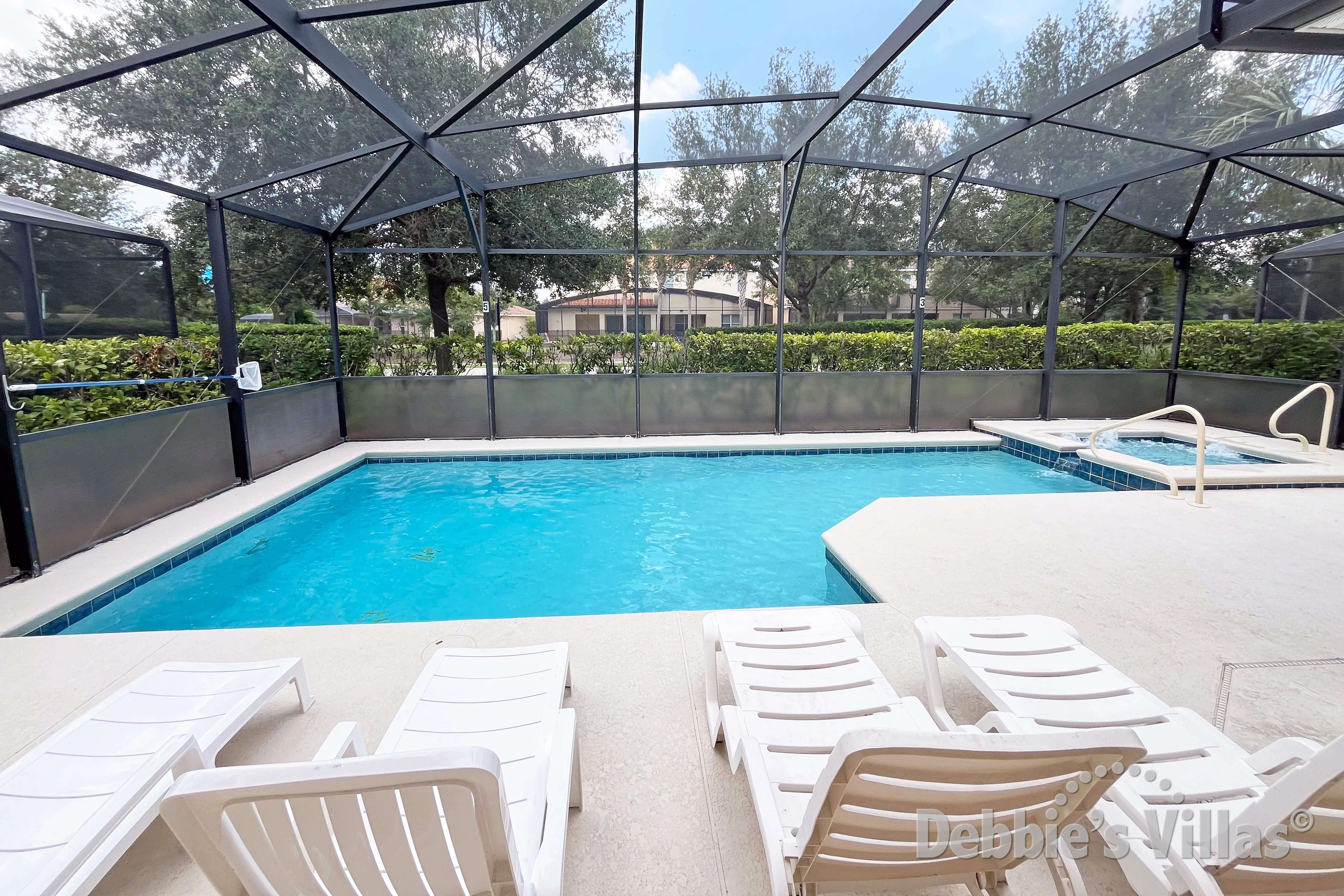 Private pool and spa at this vacation villa on Solterra in Davenport