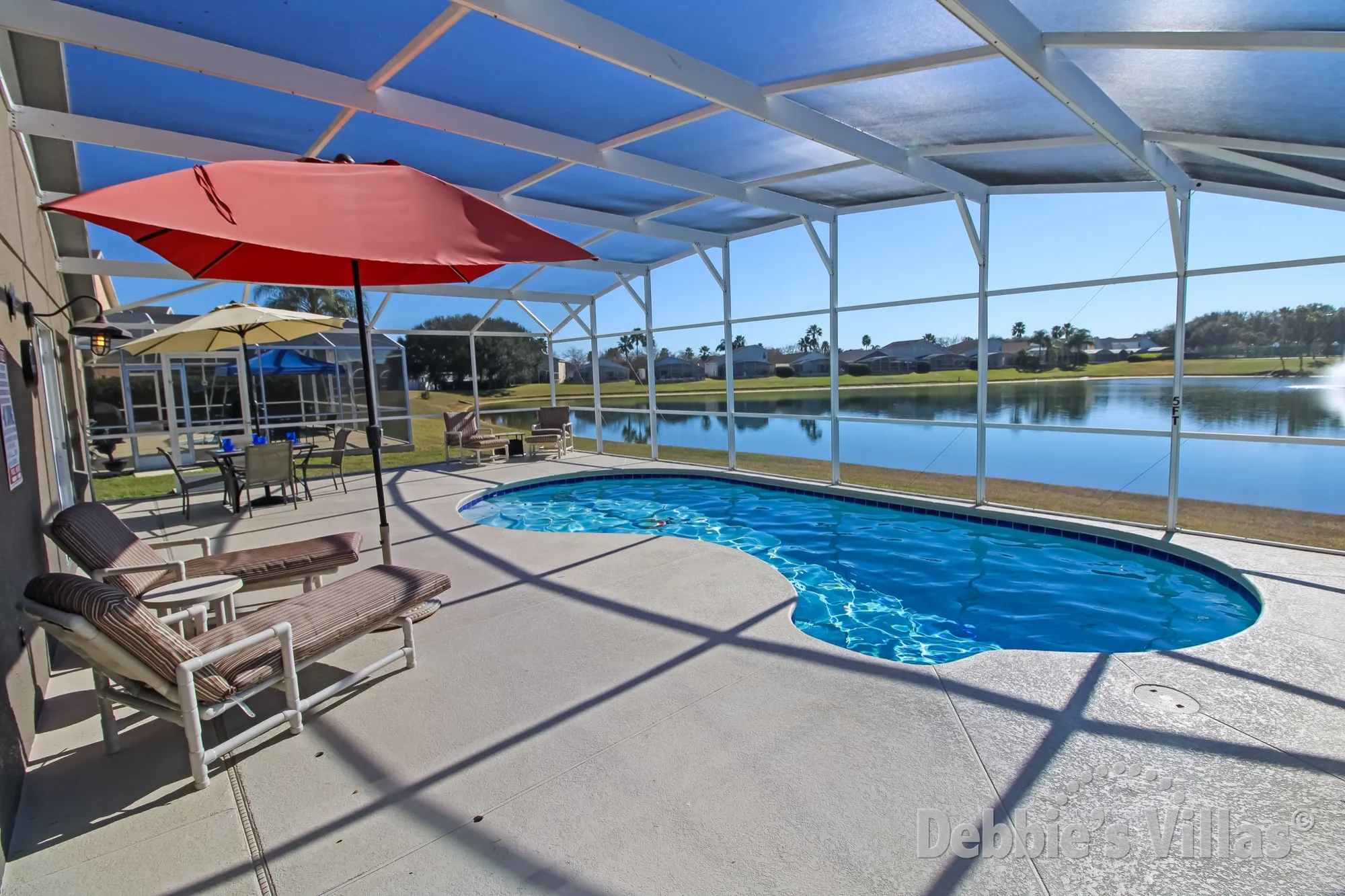 Gorgeous lake view from the south-facing pool deck on Hampton Lakes