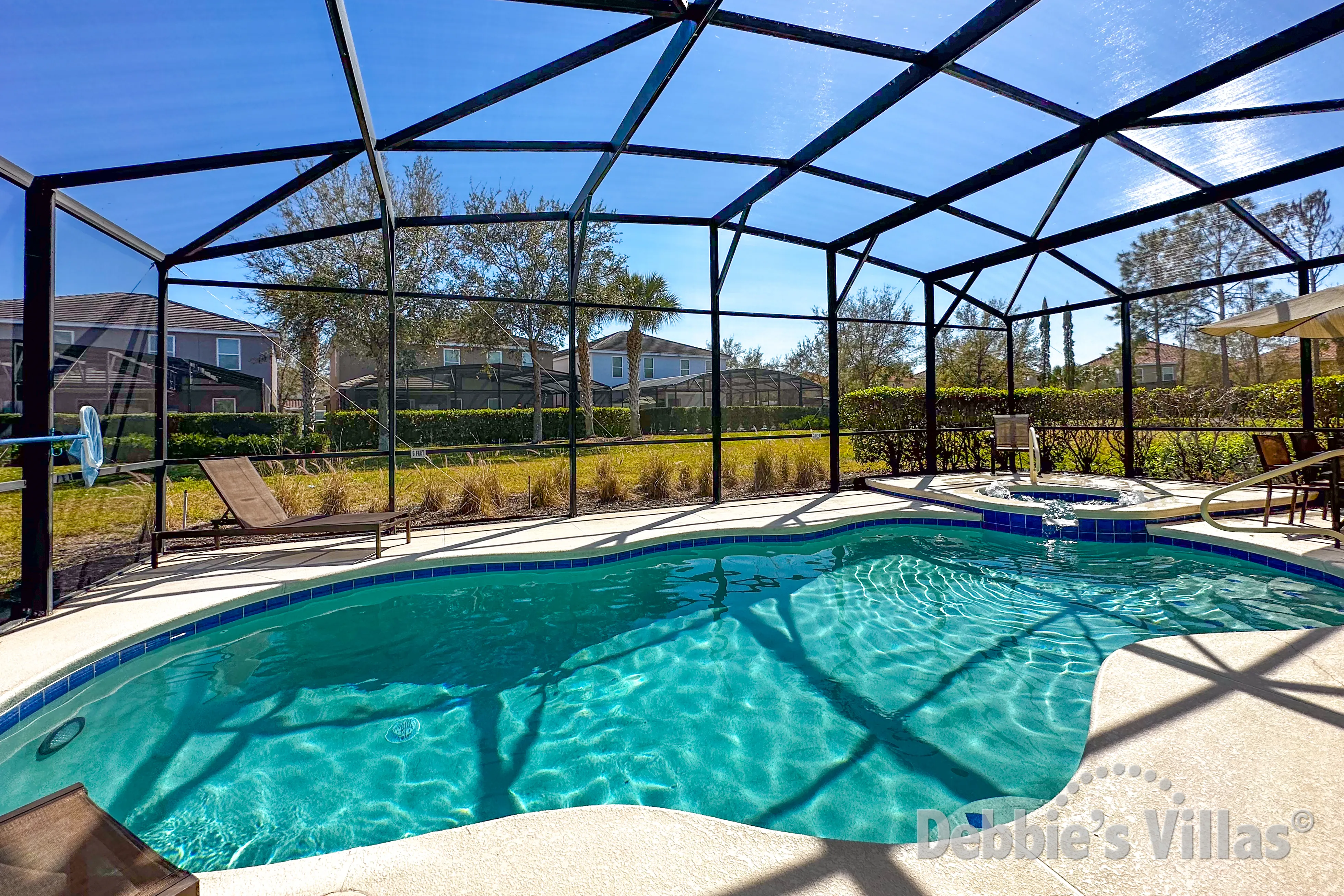 Private pool and spa at this vacation villa on Solterra in Davenport