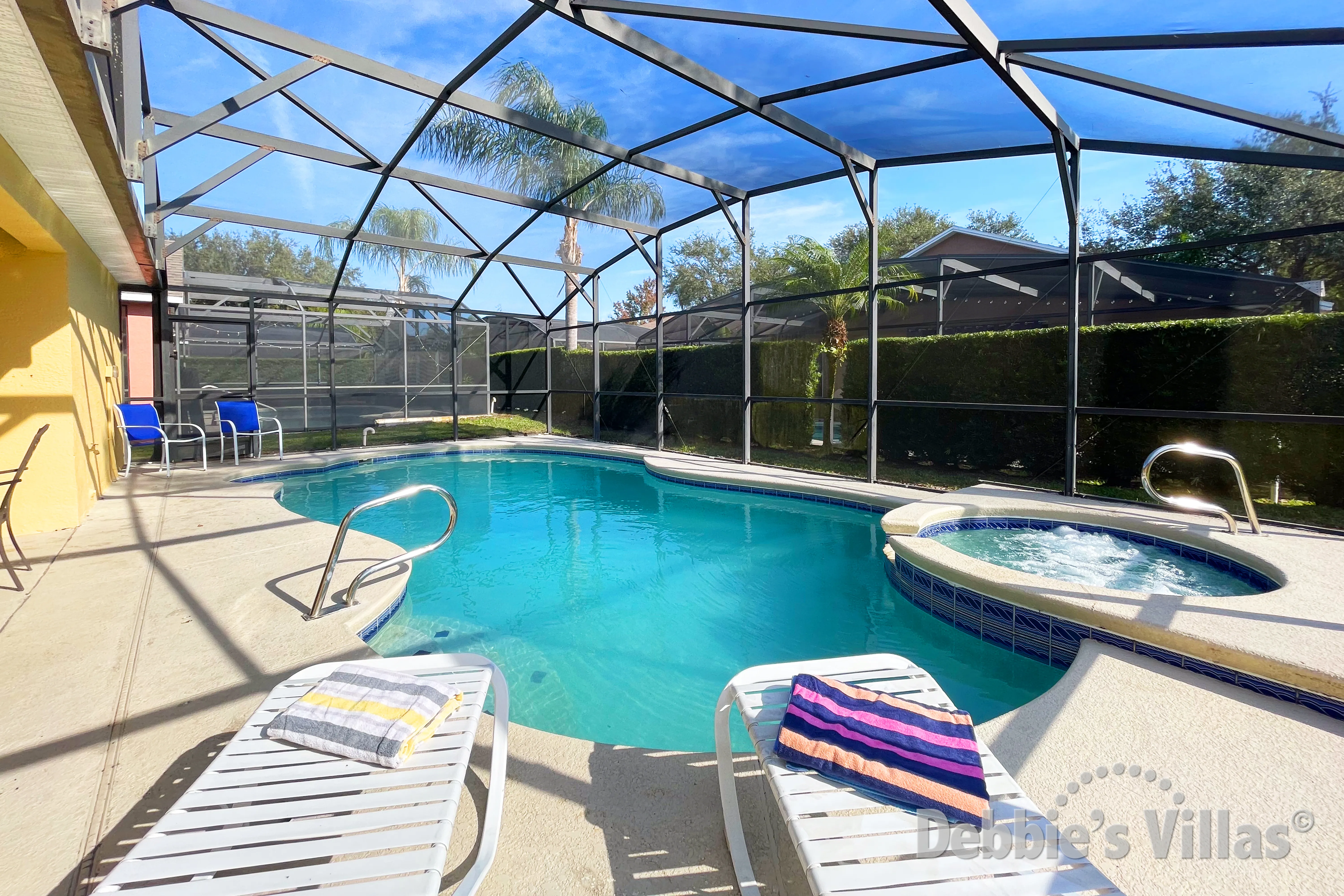 Plenty of seating for you to recharge your batteries at the private pool and spa