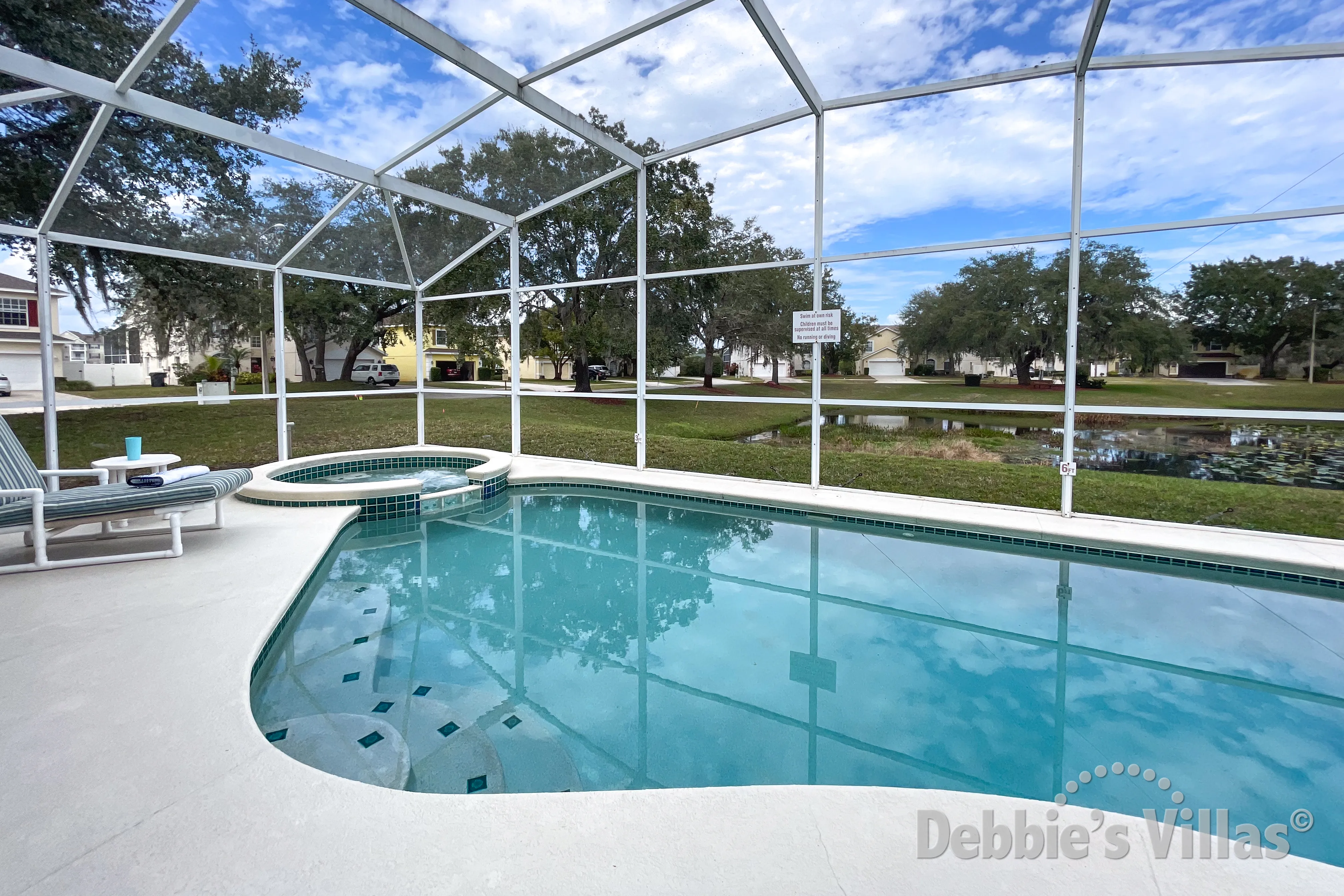 Private pool and spa at this vacation villa on Pinewood Country Estates in Davenport