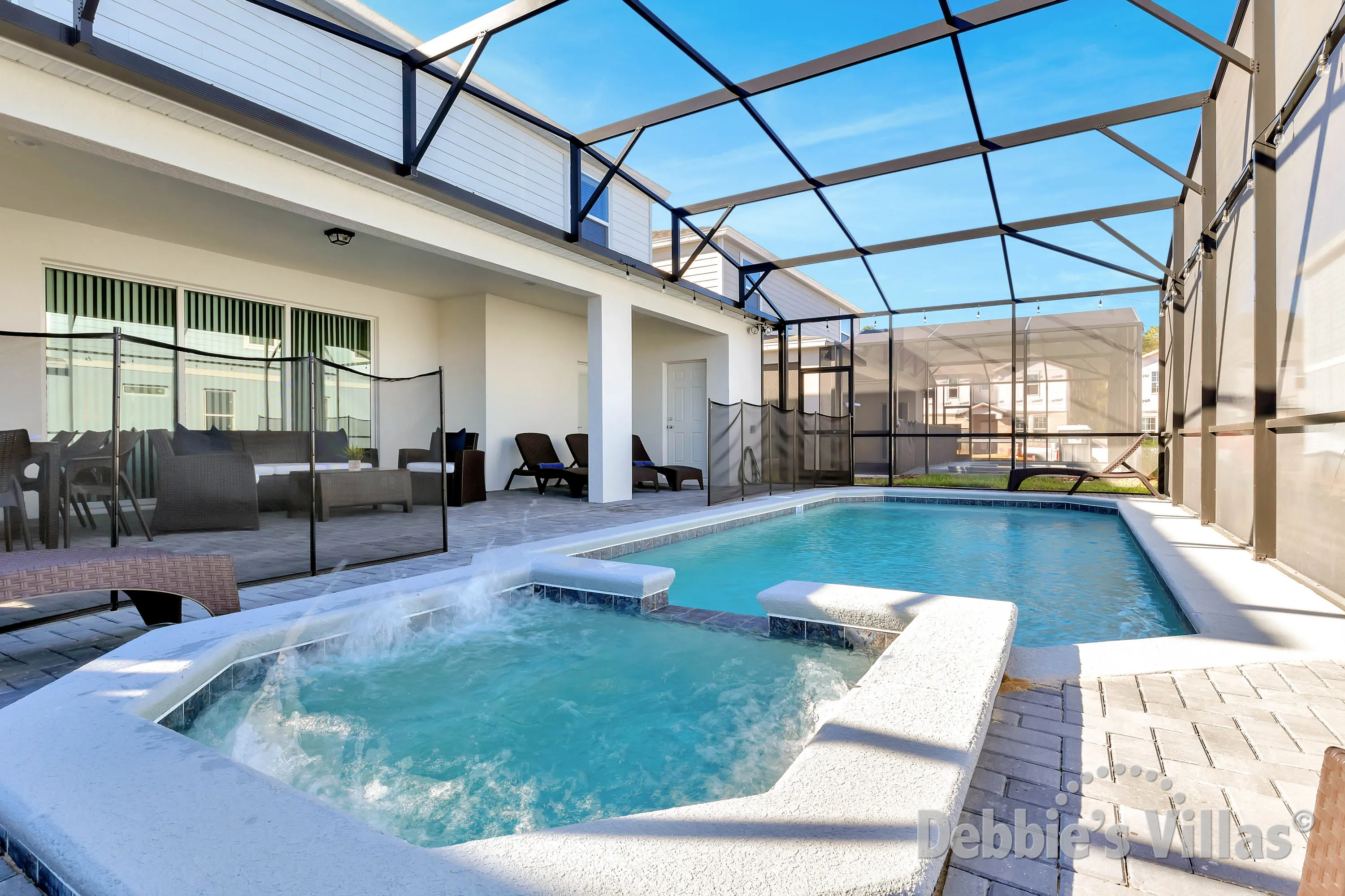 Stunning pool and spa deck at this Windsor Island vacation villa