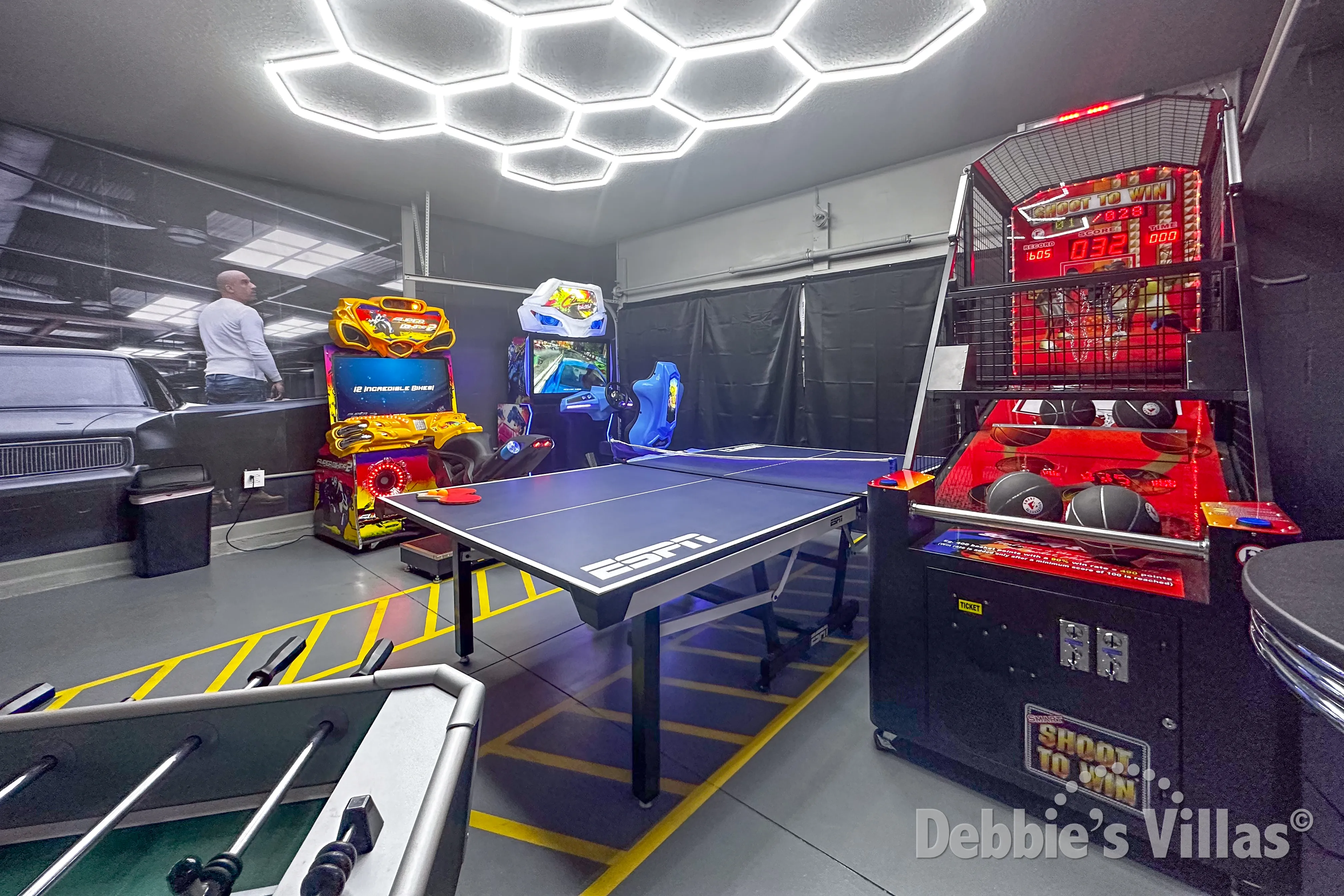 Fast and Furious-themed air-conditioned games room at this ChampionsGate vacation villa