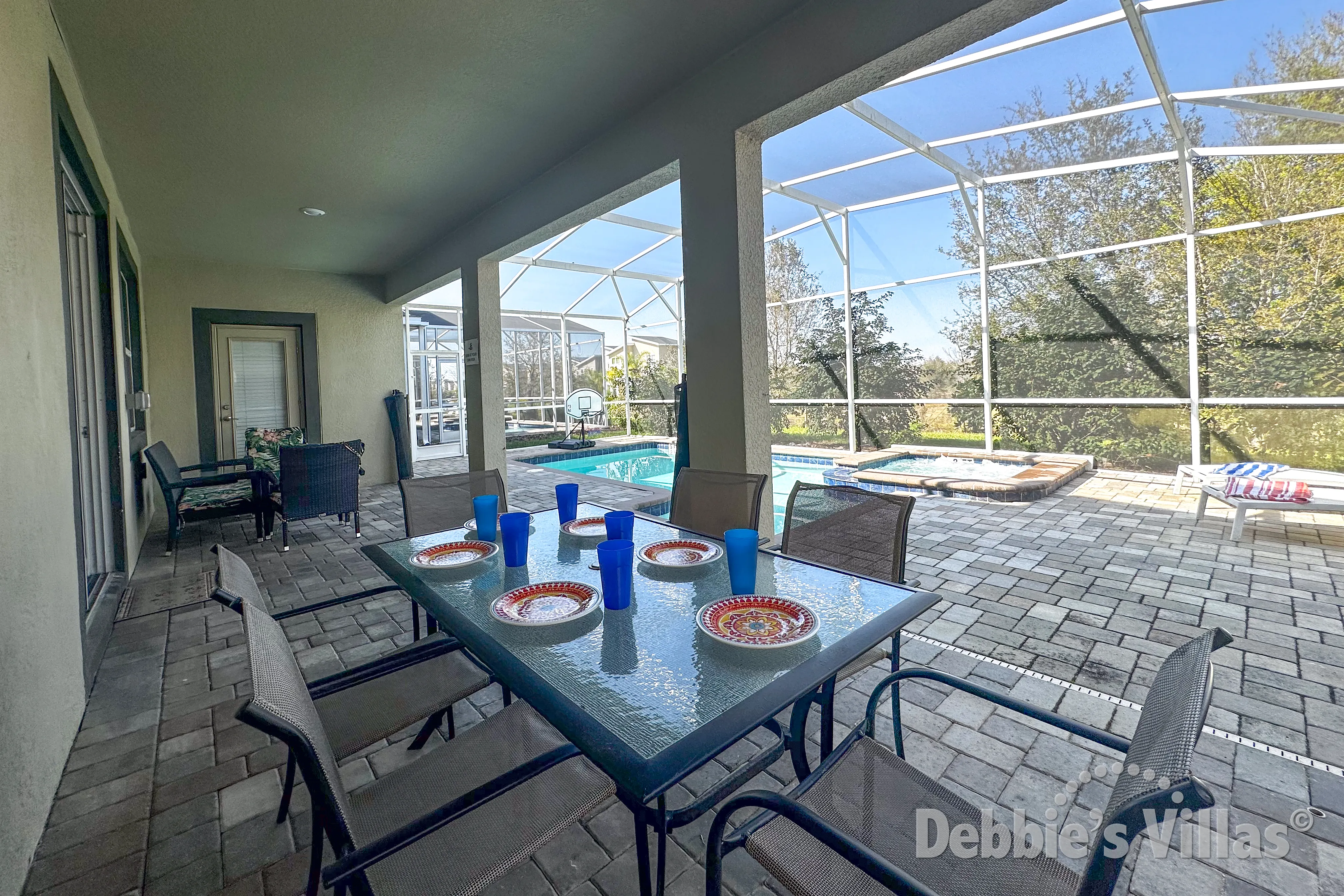 Dine alfresco on the pool deck of this Davenport vacation villa
