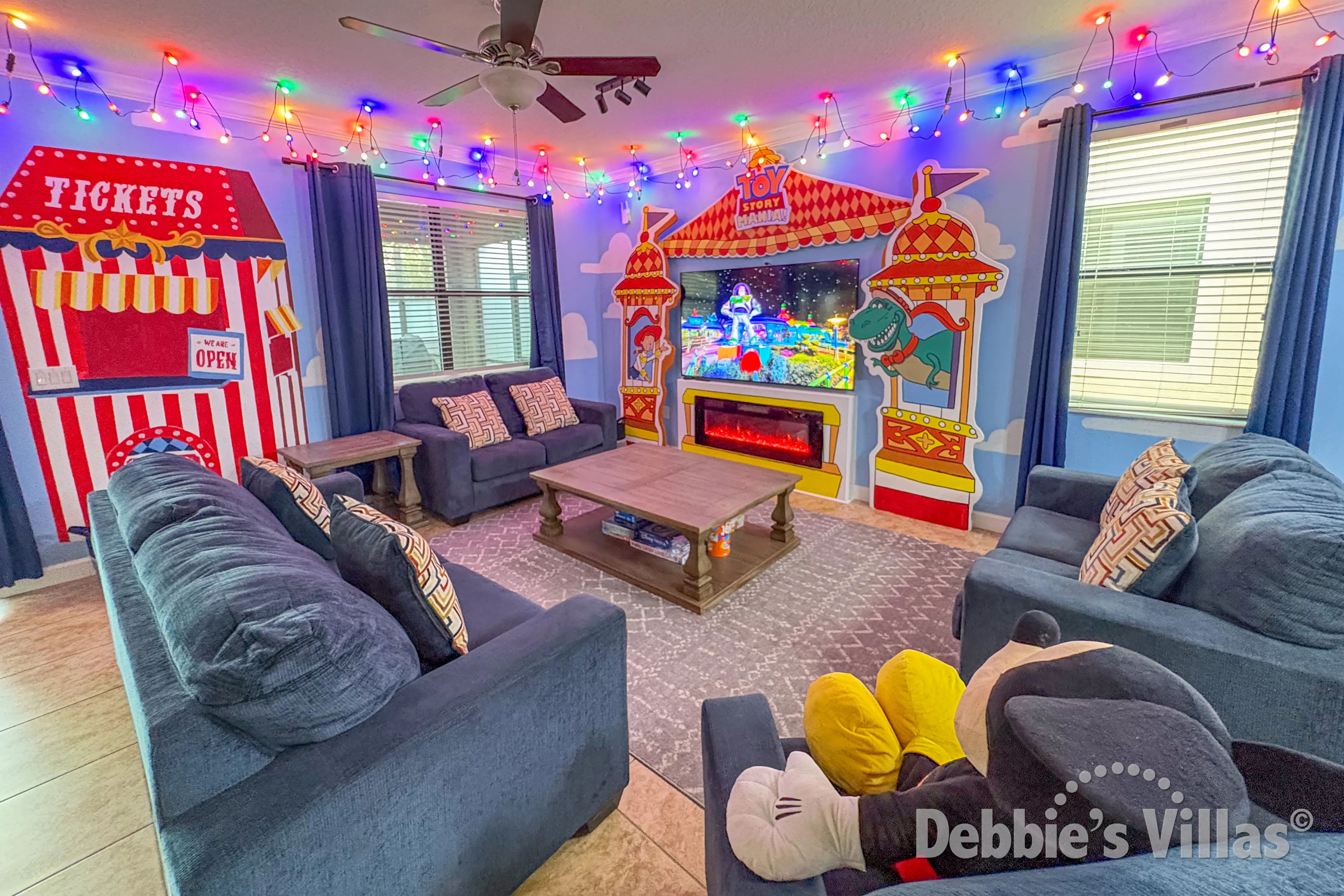 Toy Story-themed family lounge with a flatscreen TV in this Davenport vacation villa 