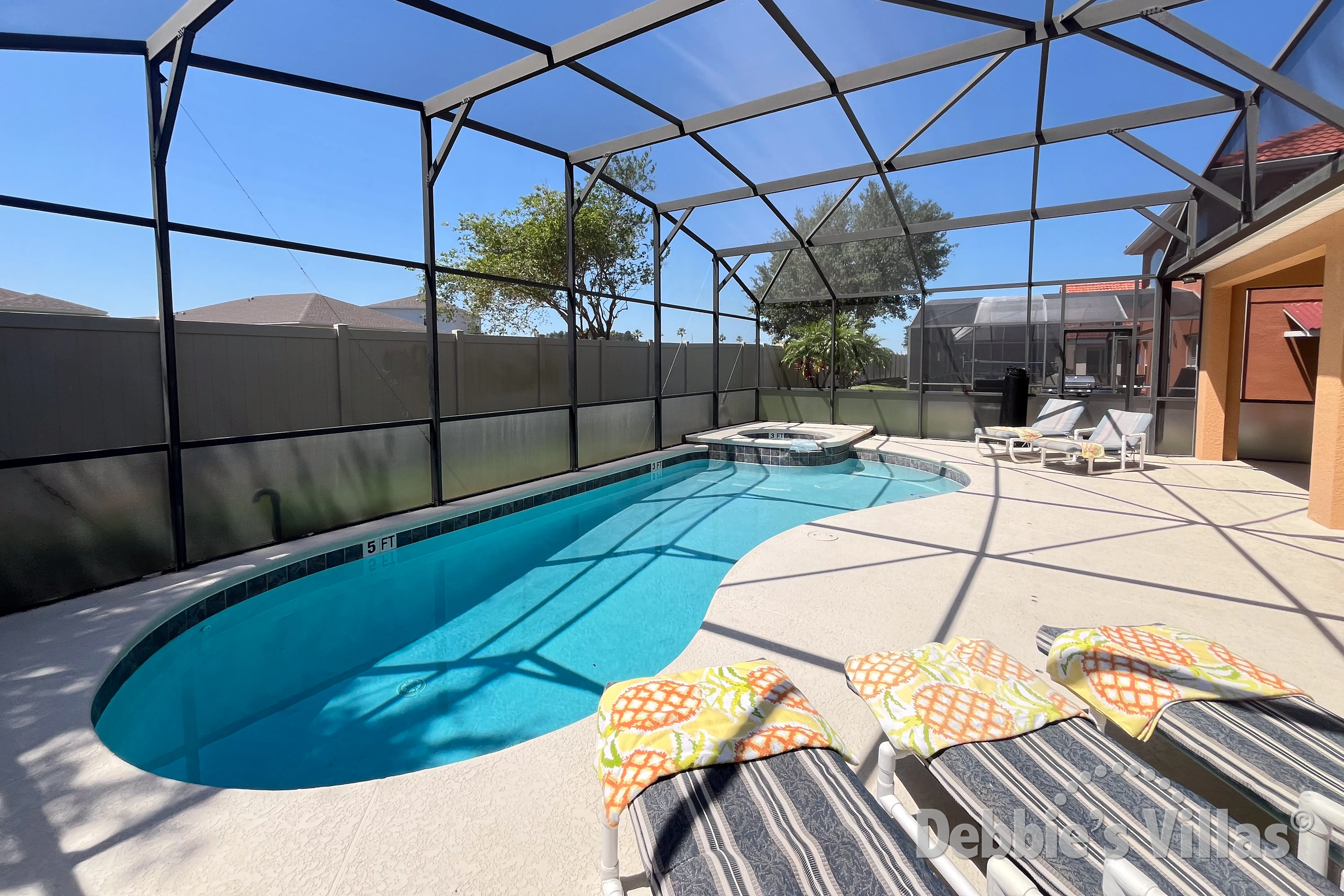 South-facing pool and spa at this vacation villa on Solana in Davenport 