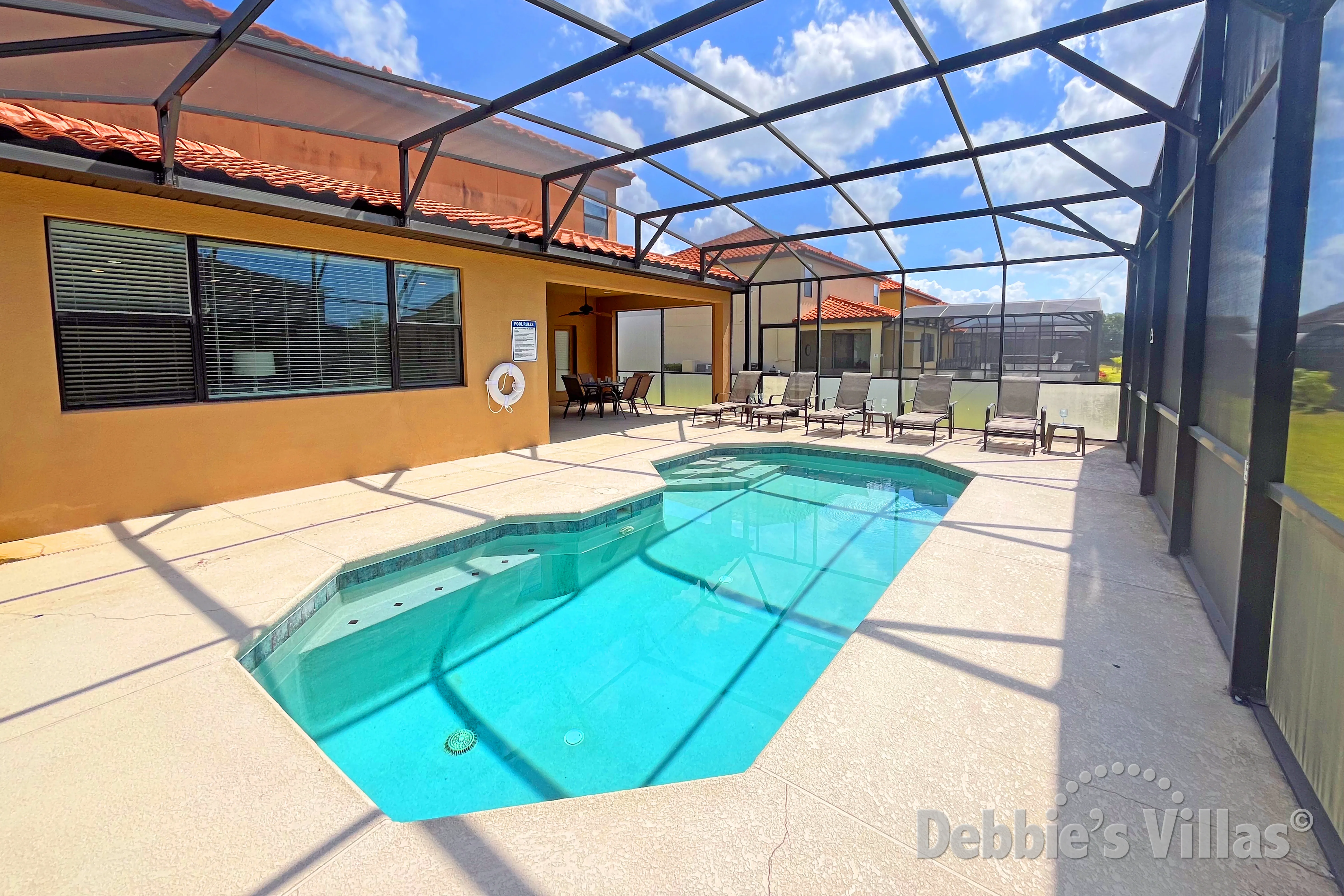 South-facing pool at this vacation villa on Providence Golf and Country Club in Davenport