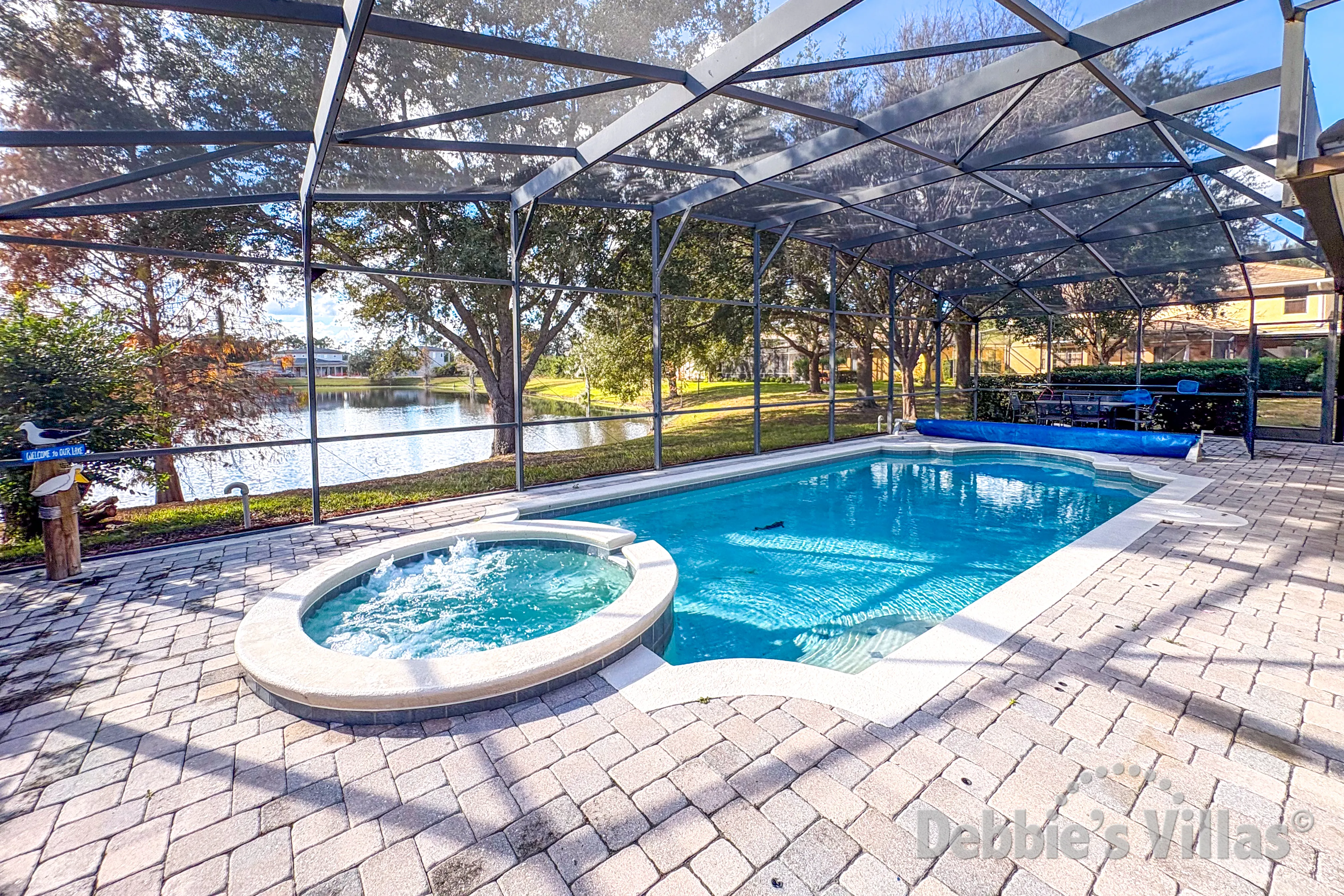 West-facing private pool and spa at this vacation villa on Calabria at Westside in Kissimmee 