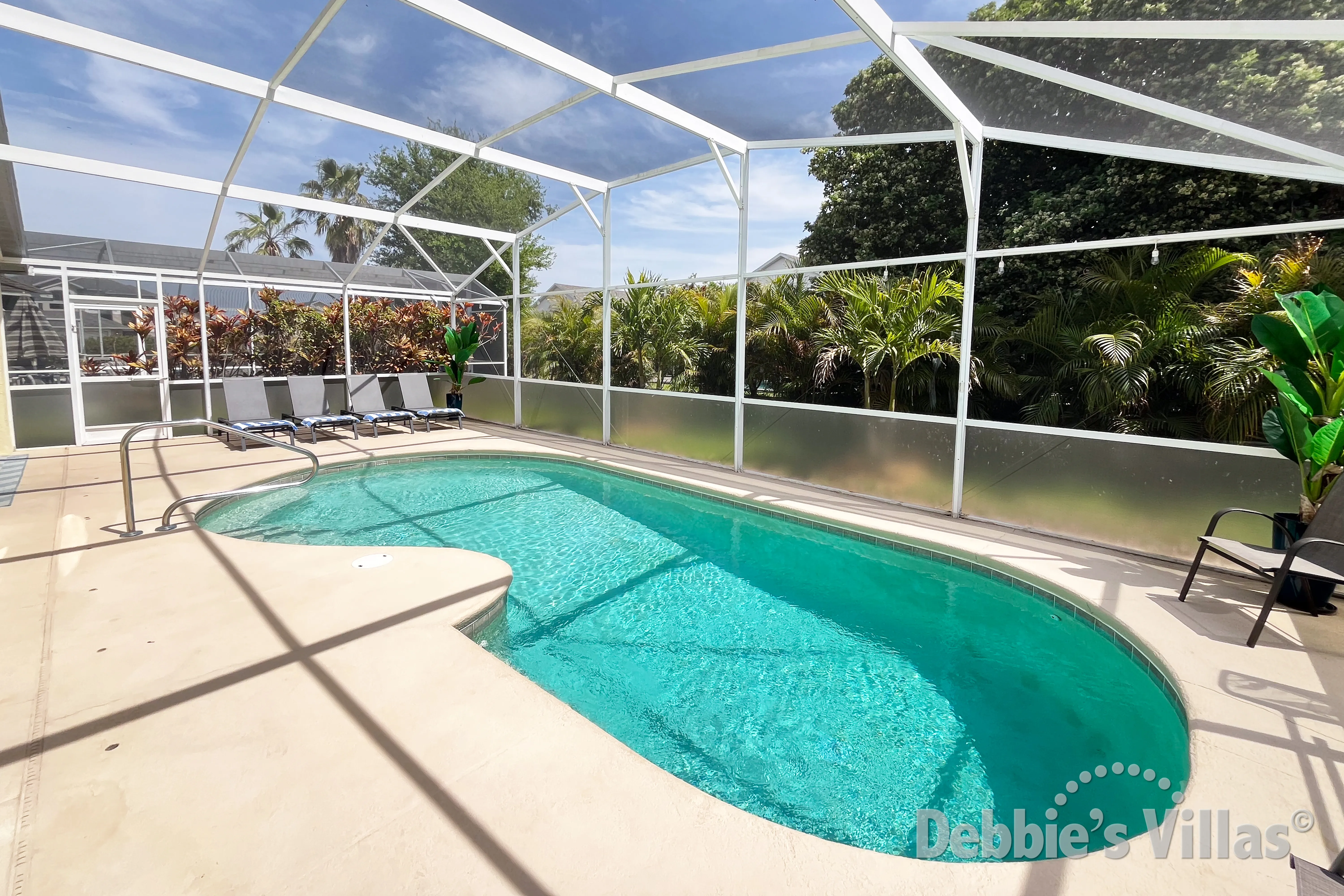 Southeast-facing pool at this vacation villa on Oak Island Cove in Kissimmee
