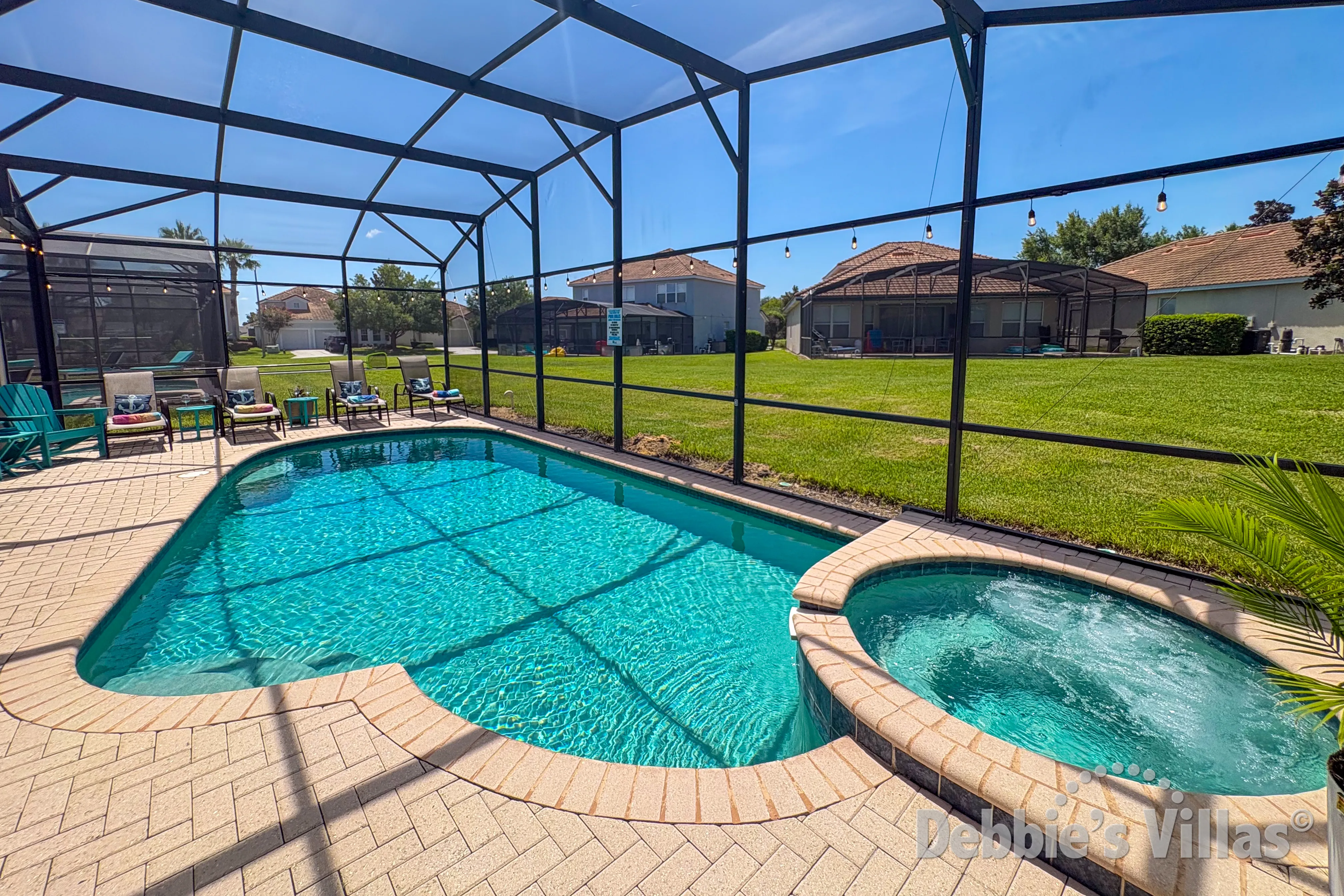 South-facing pool and spa at this vacation villa on Windsor Hills in Kissimmee 