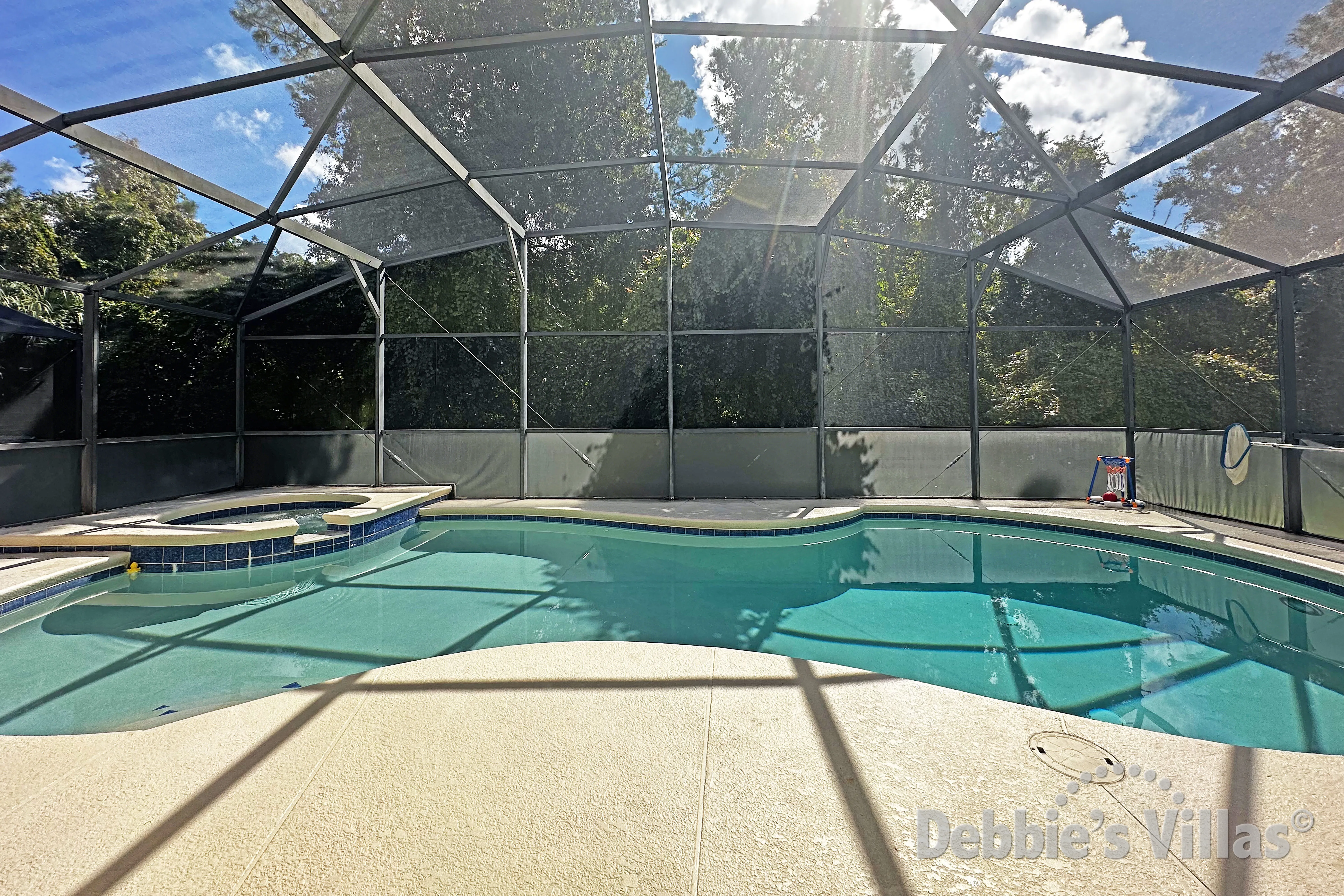 Private pool and spa at this vacation villa on Sandy Ridge in Davenport