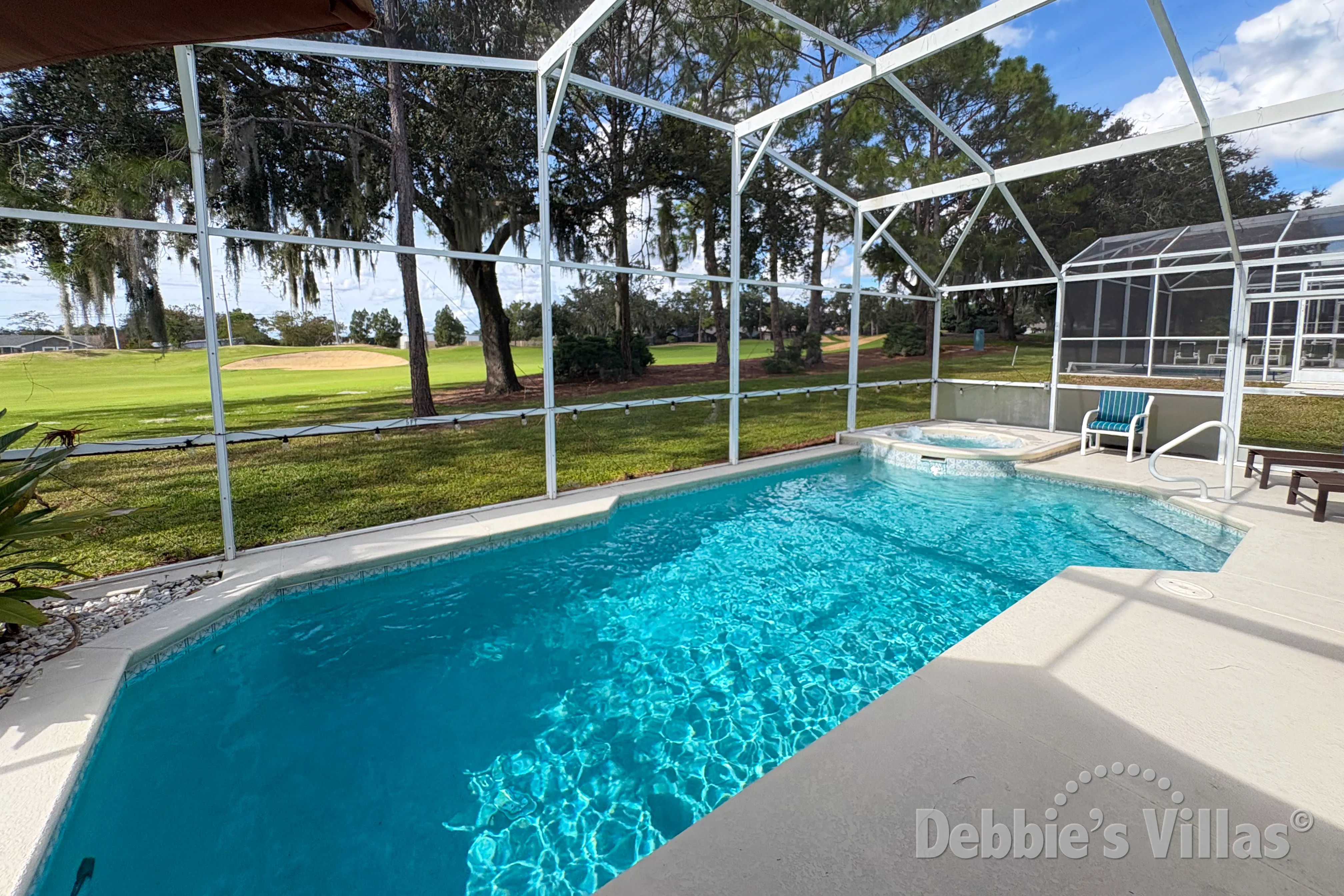 West-facing pool and spa at this vacation villa on Southern Dunes in Haines City 