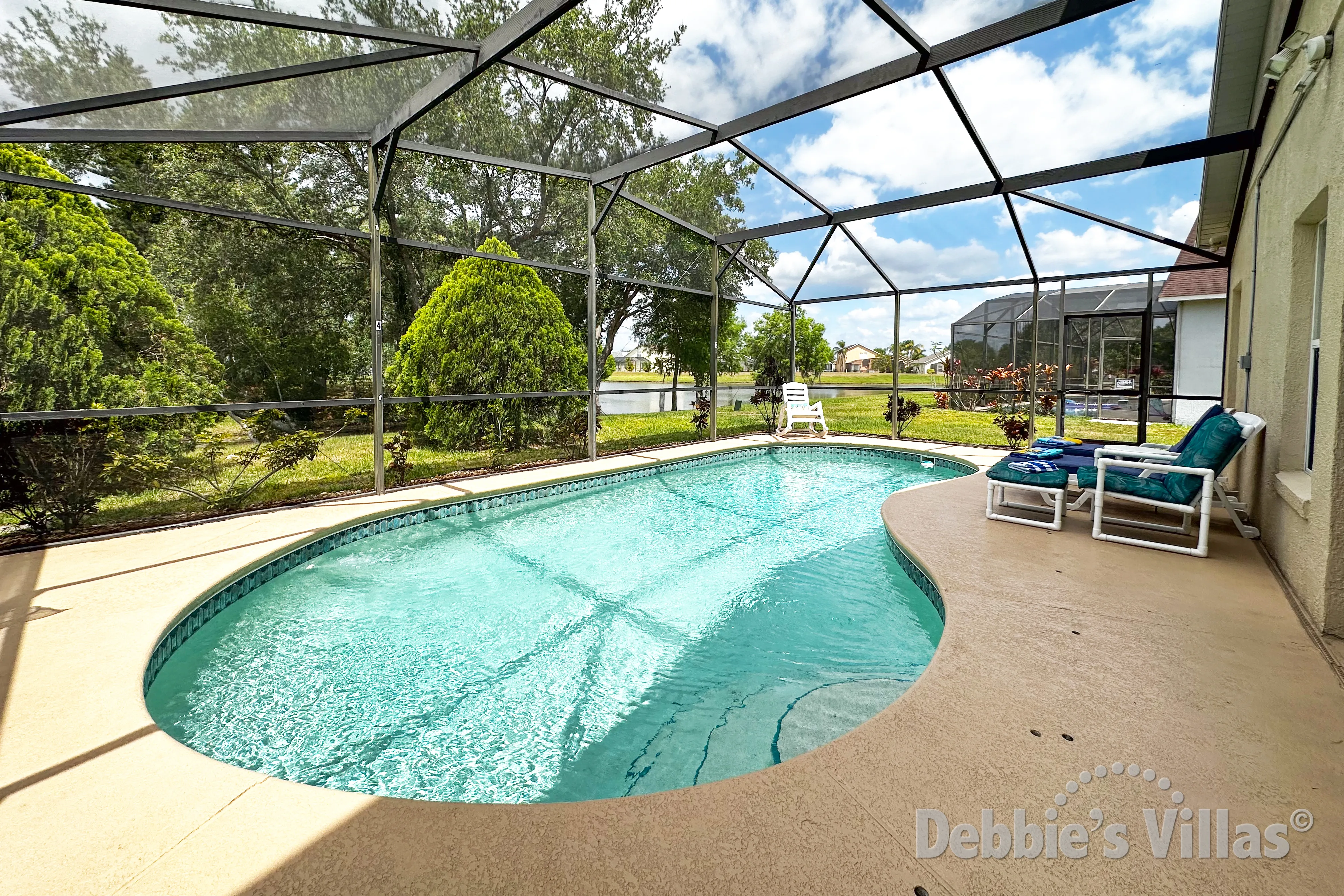 West-facing private pool at this vacation villa on Crescent Lakes in Kissimmee 