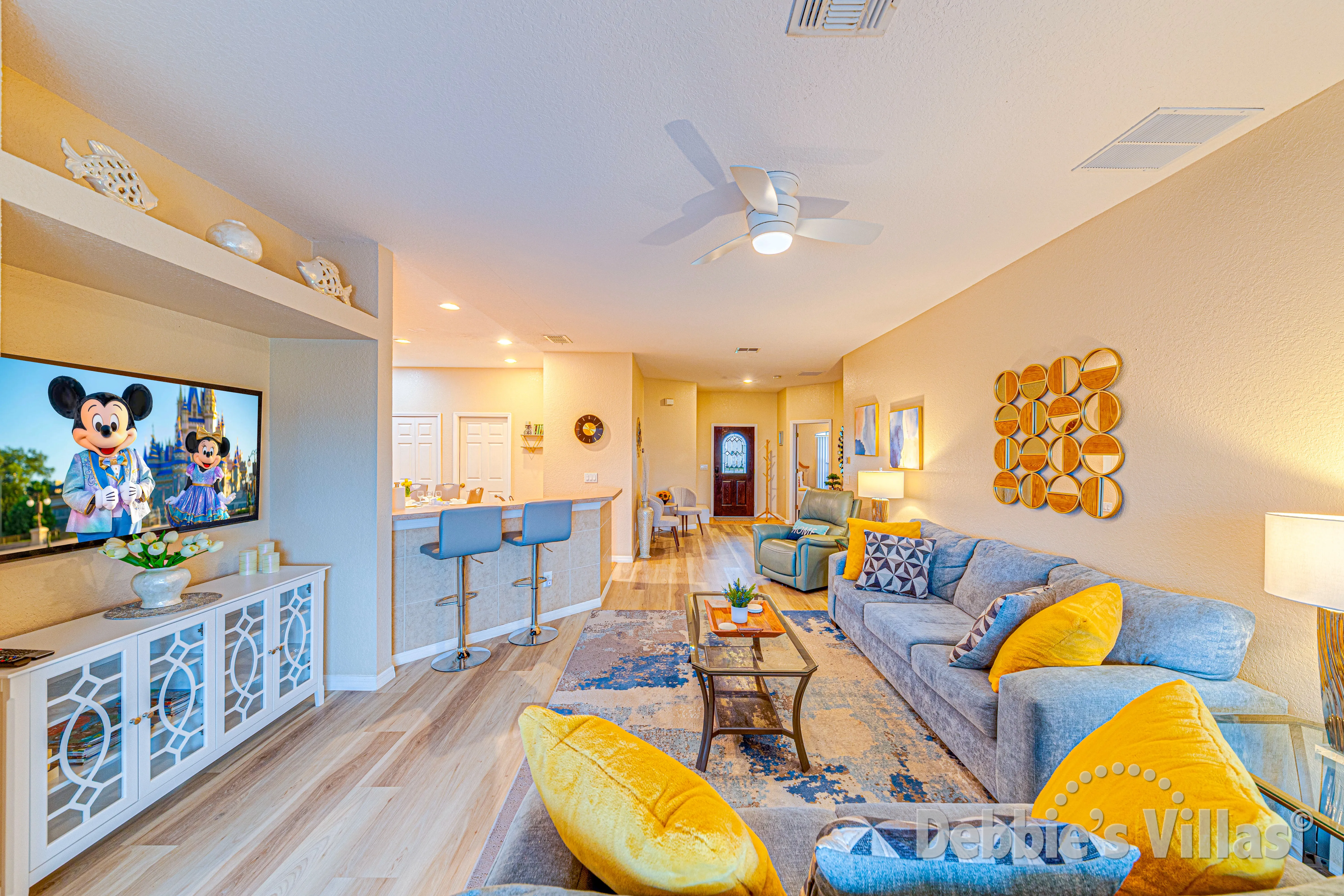 Stylish modern lounge with cosy sofas and flatscreen TV