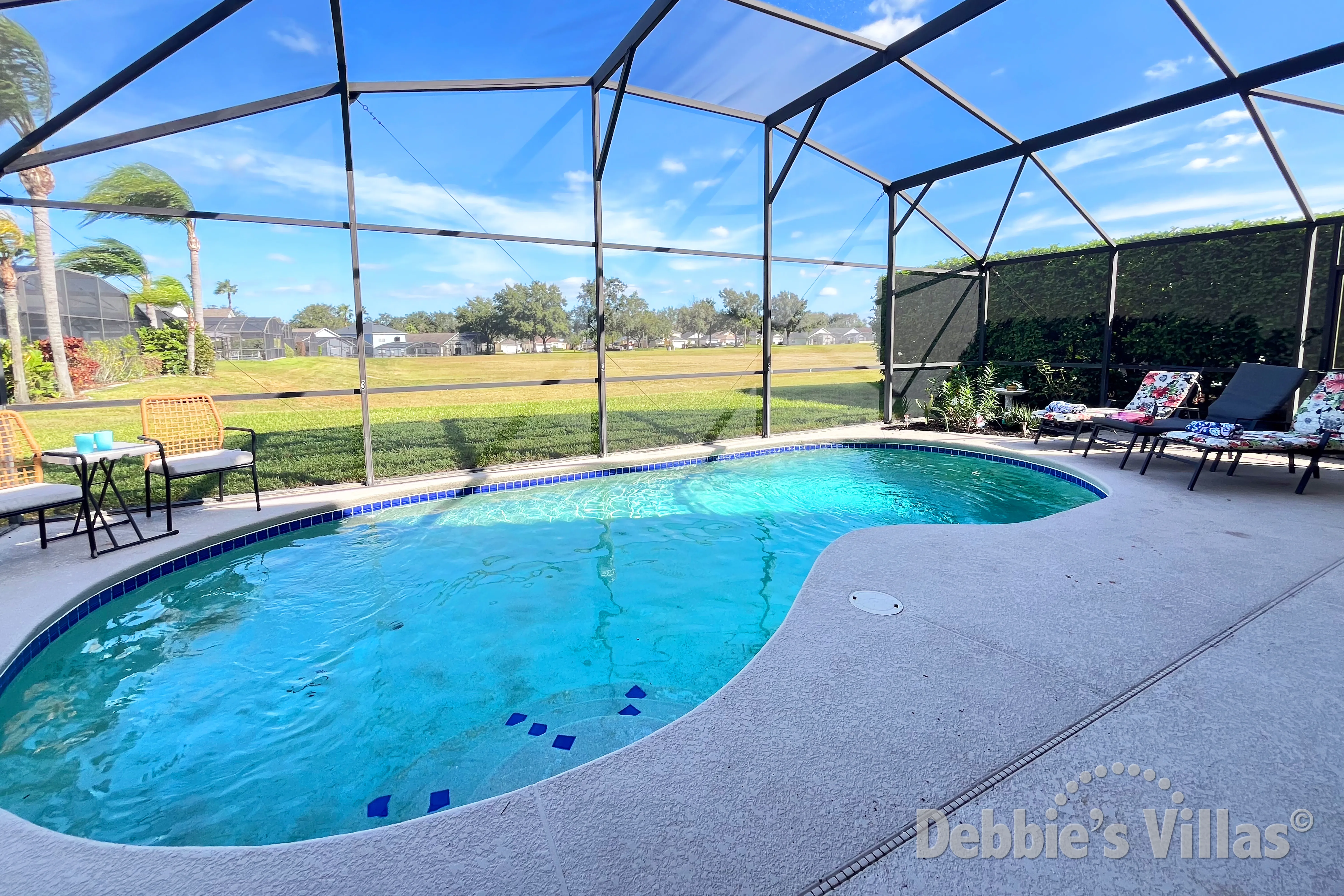 Private swimming pool at this vacation villa on The Manors at Westridge in Davenport