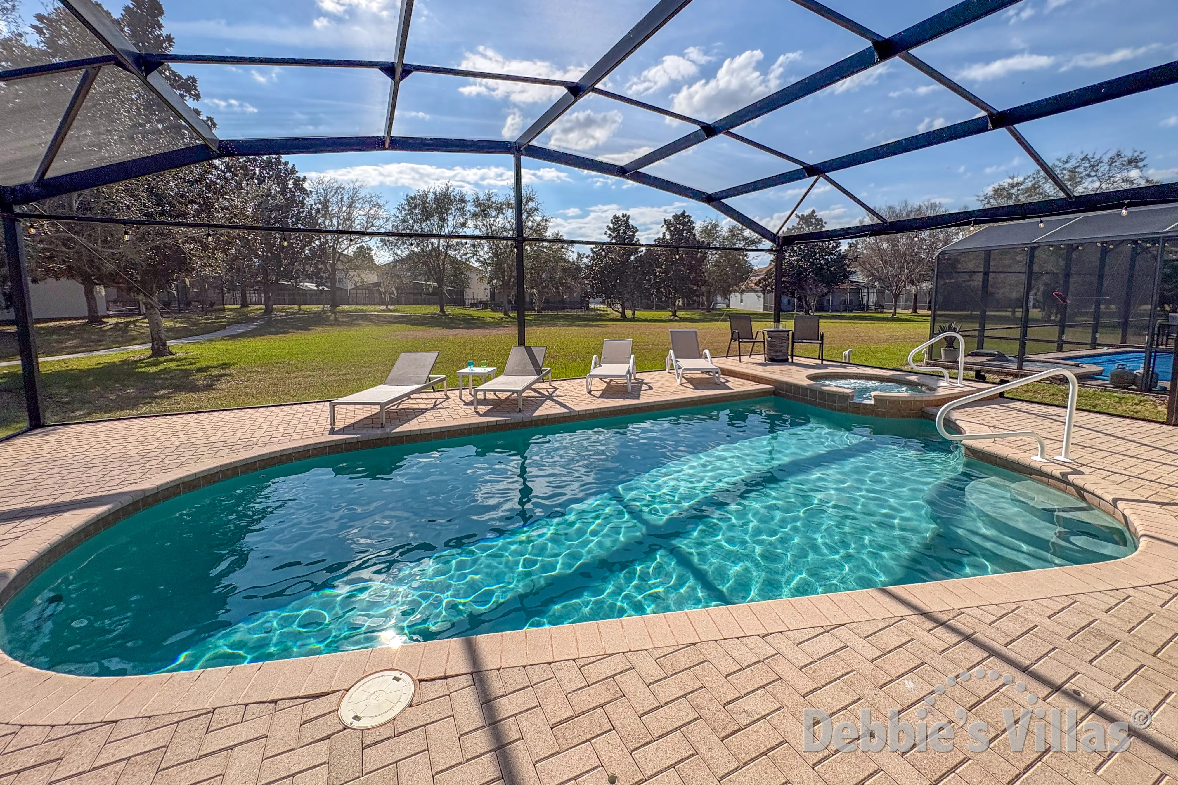 Southwest-facing pool and spa at this vacation villa on Windsor Hills in Kissimmee 