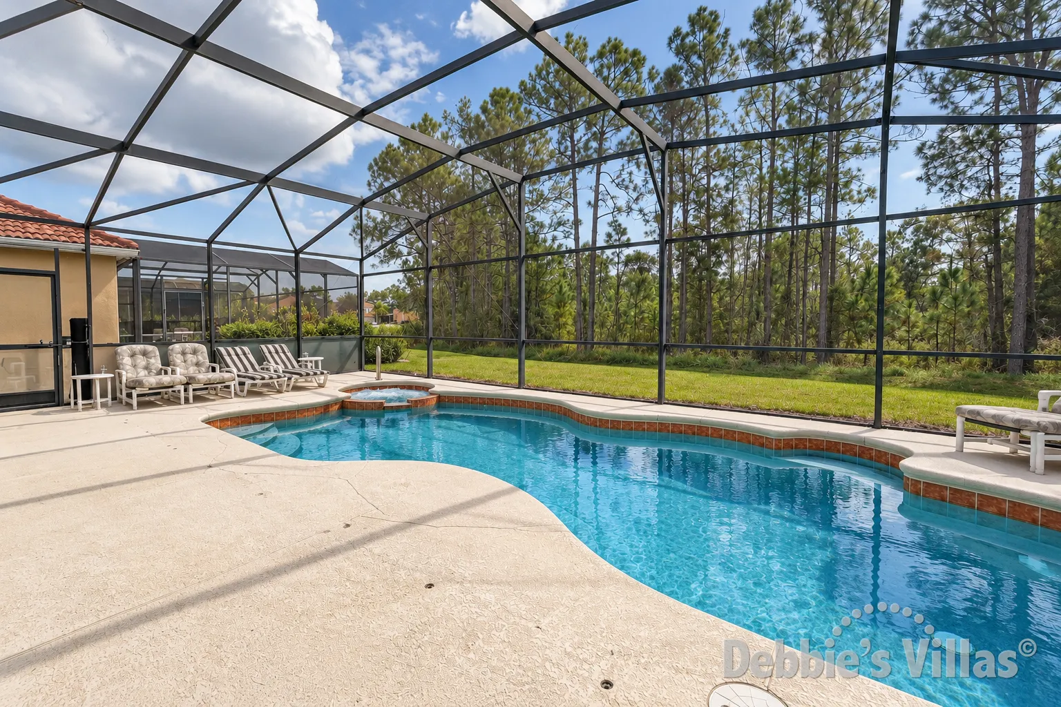 Scenic views from the south-facing pool and spa of this vacation villa on Watersong