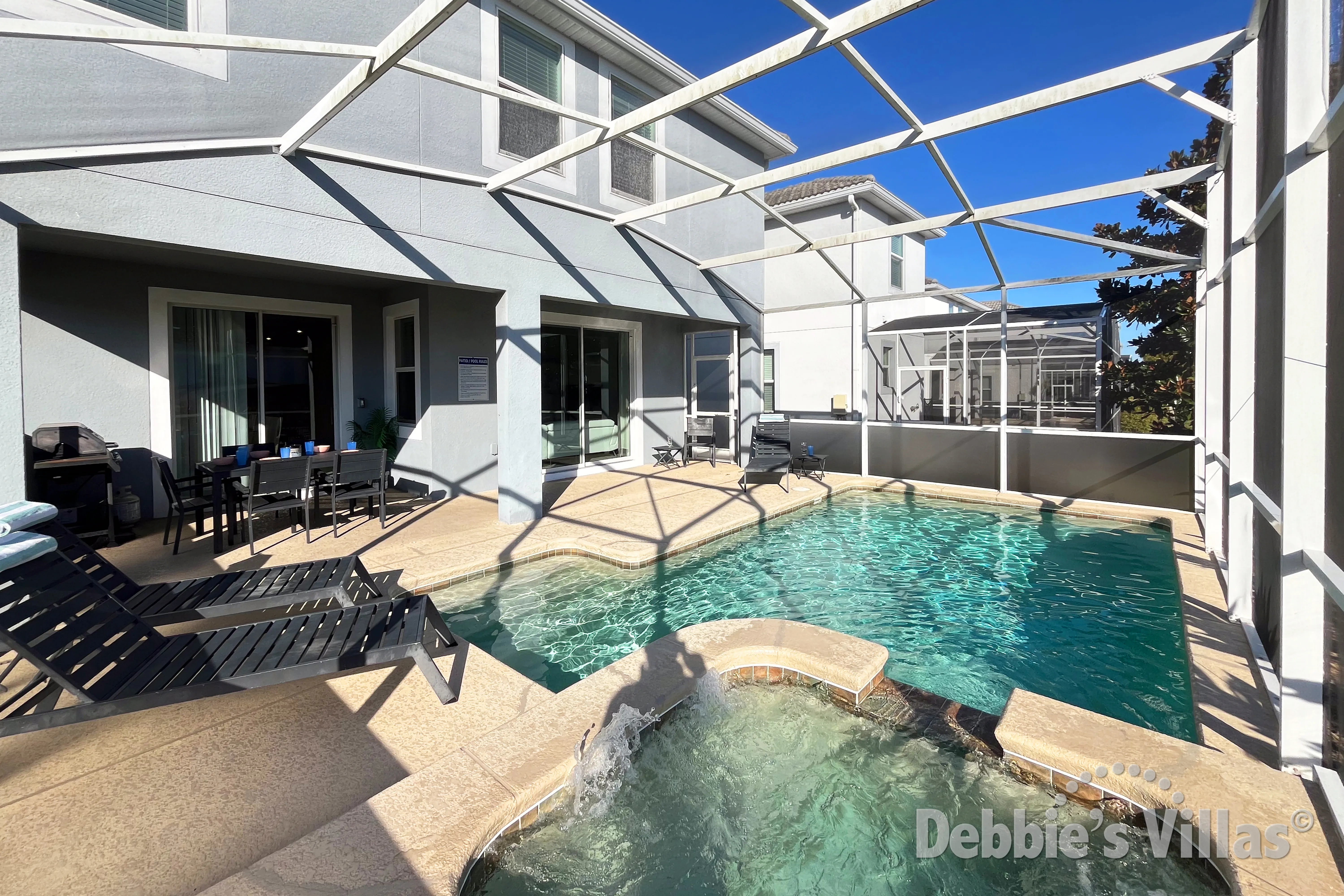 Make the most of the sunny weather at your own private pool and spa