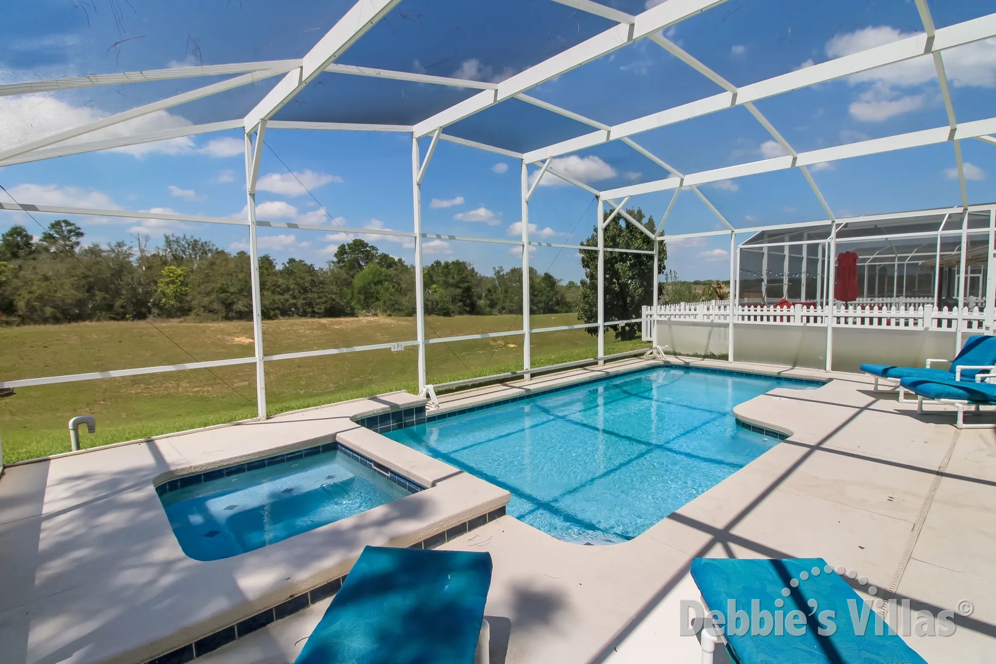 Scenic view from the west-facing private pool of this Highlands Reserve villa