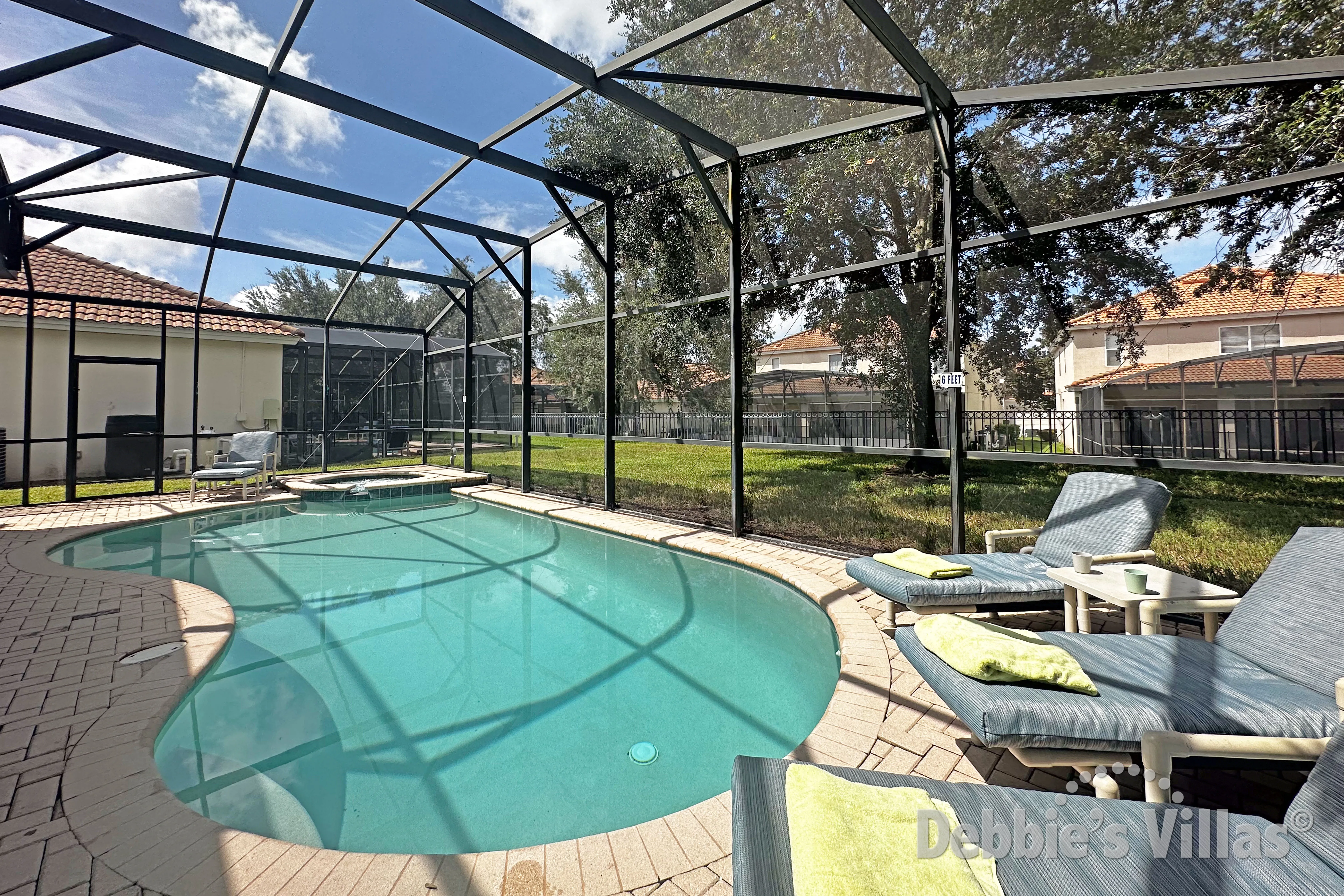 West-facing pool and spa at this vacation villa on Windsor Hills in Kissimmee 